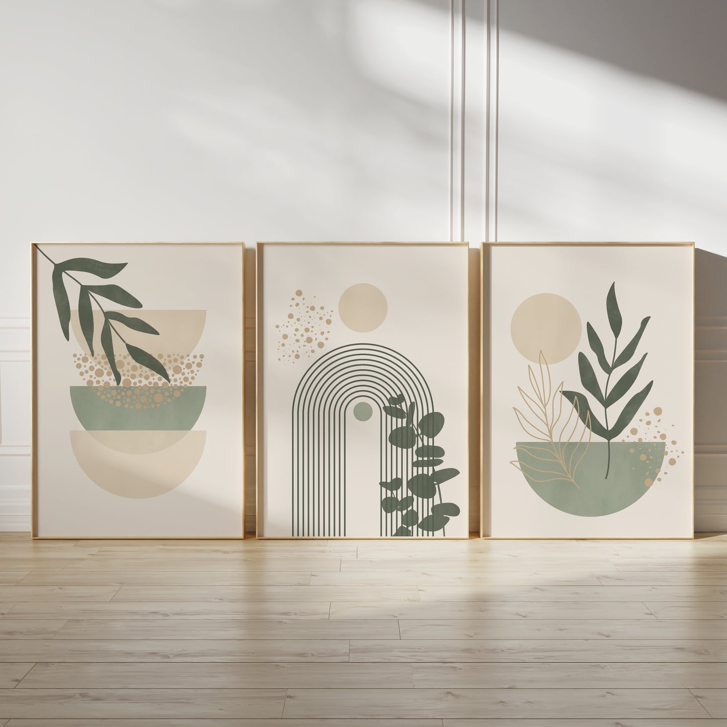Set of 3 Sage Green & Cream Boho Wall Art Prints
