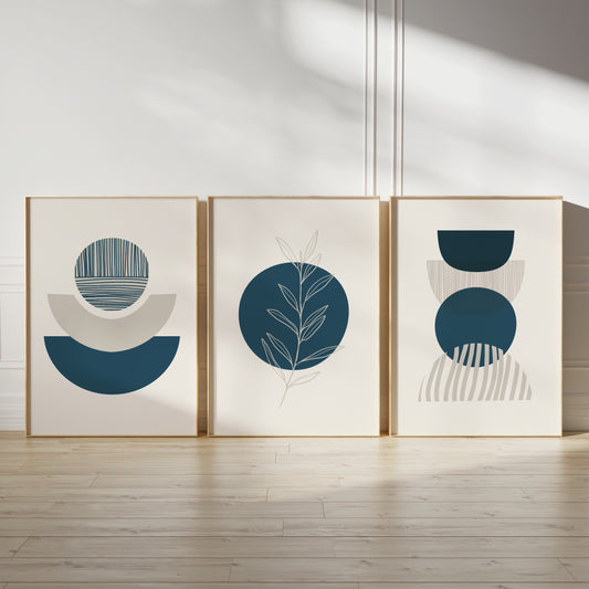 Set of 3 Teal Blue Boho Wall Prints