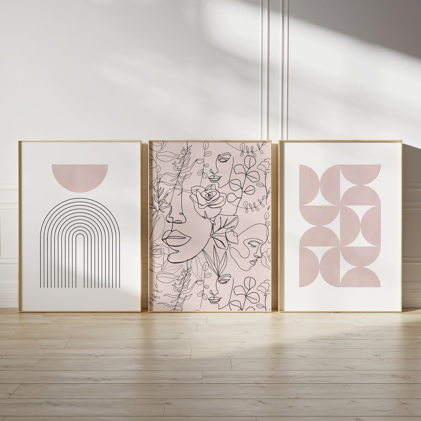 Set of 3 Pink Boho Abstract Wall Art Prints