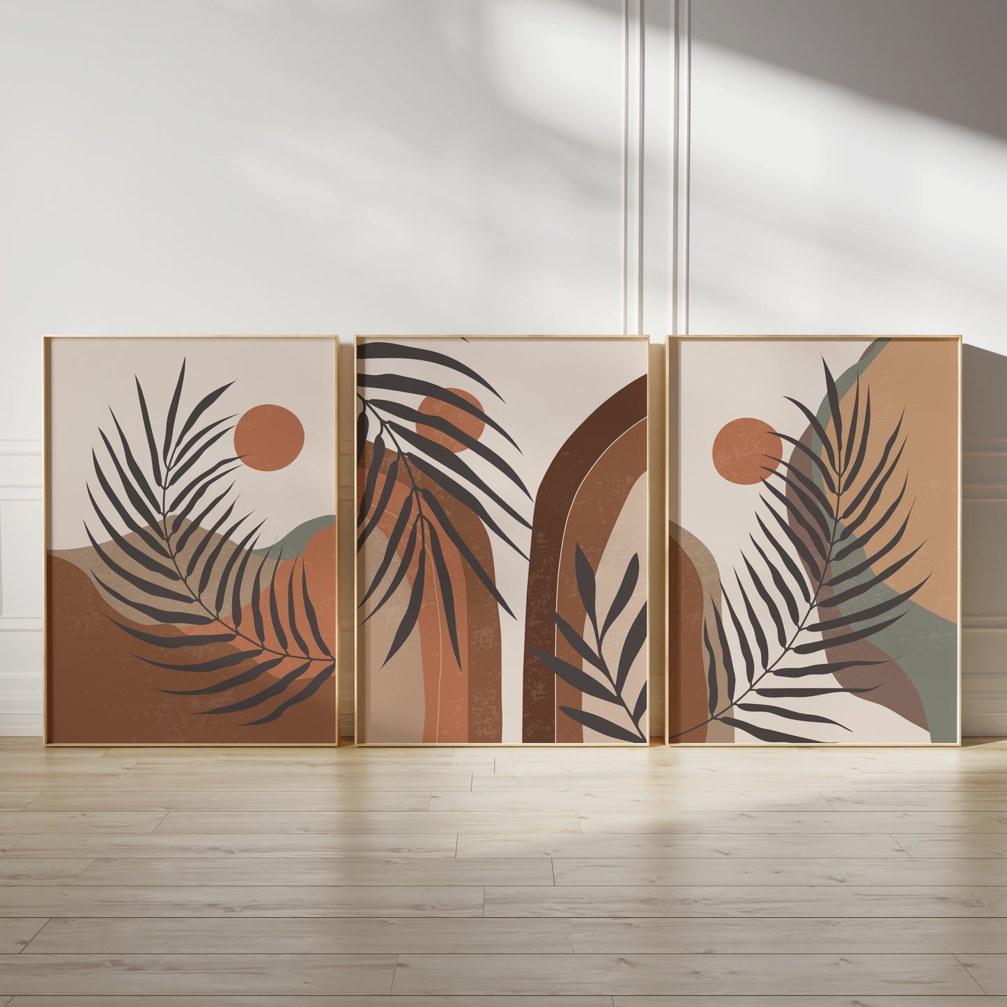 Set of 3 Terracotta & Brown Boho Abstract Wall Prints