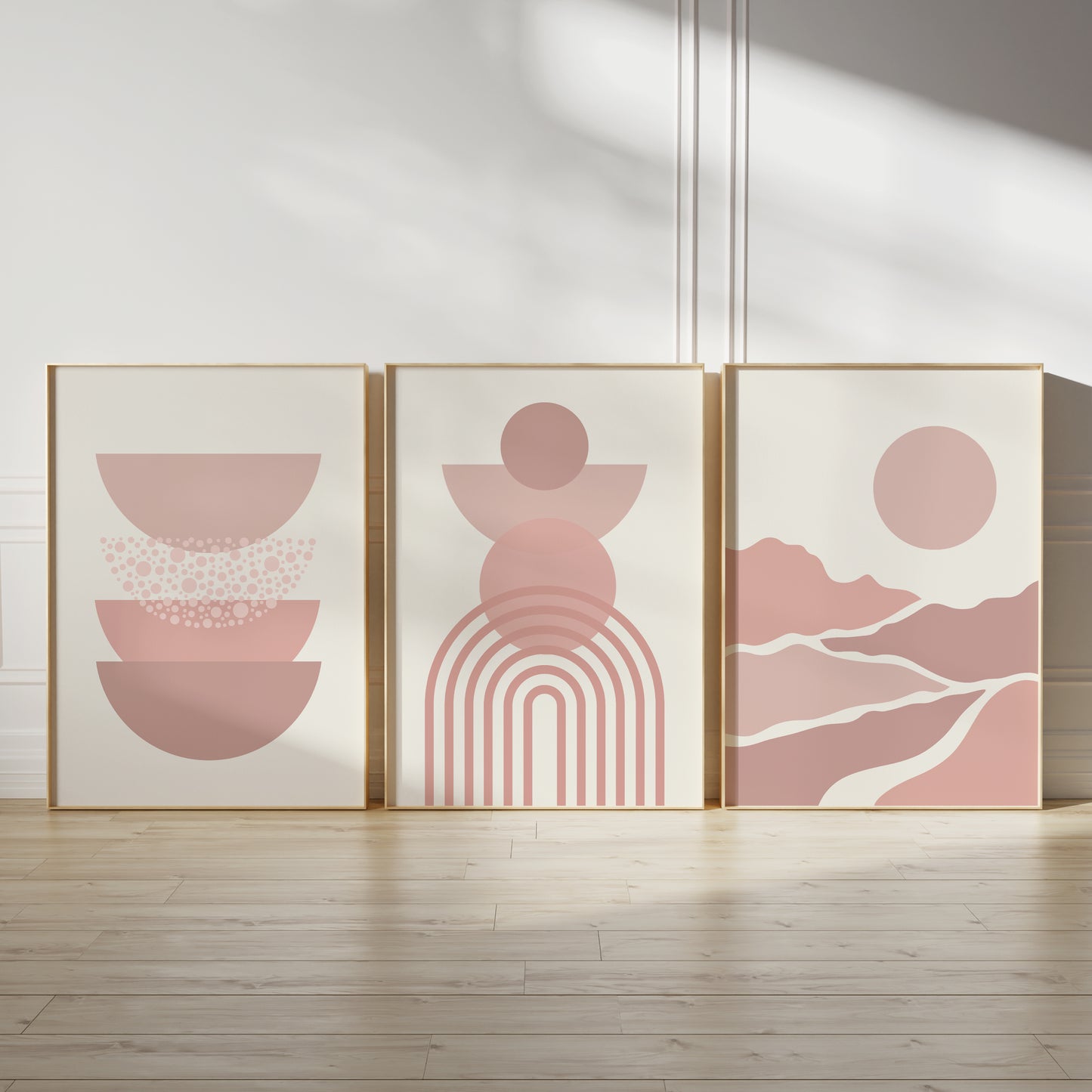 Set of 3 Pink Boho Abstract Wall Art Prints