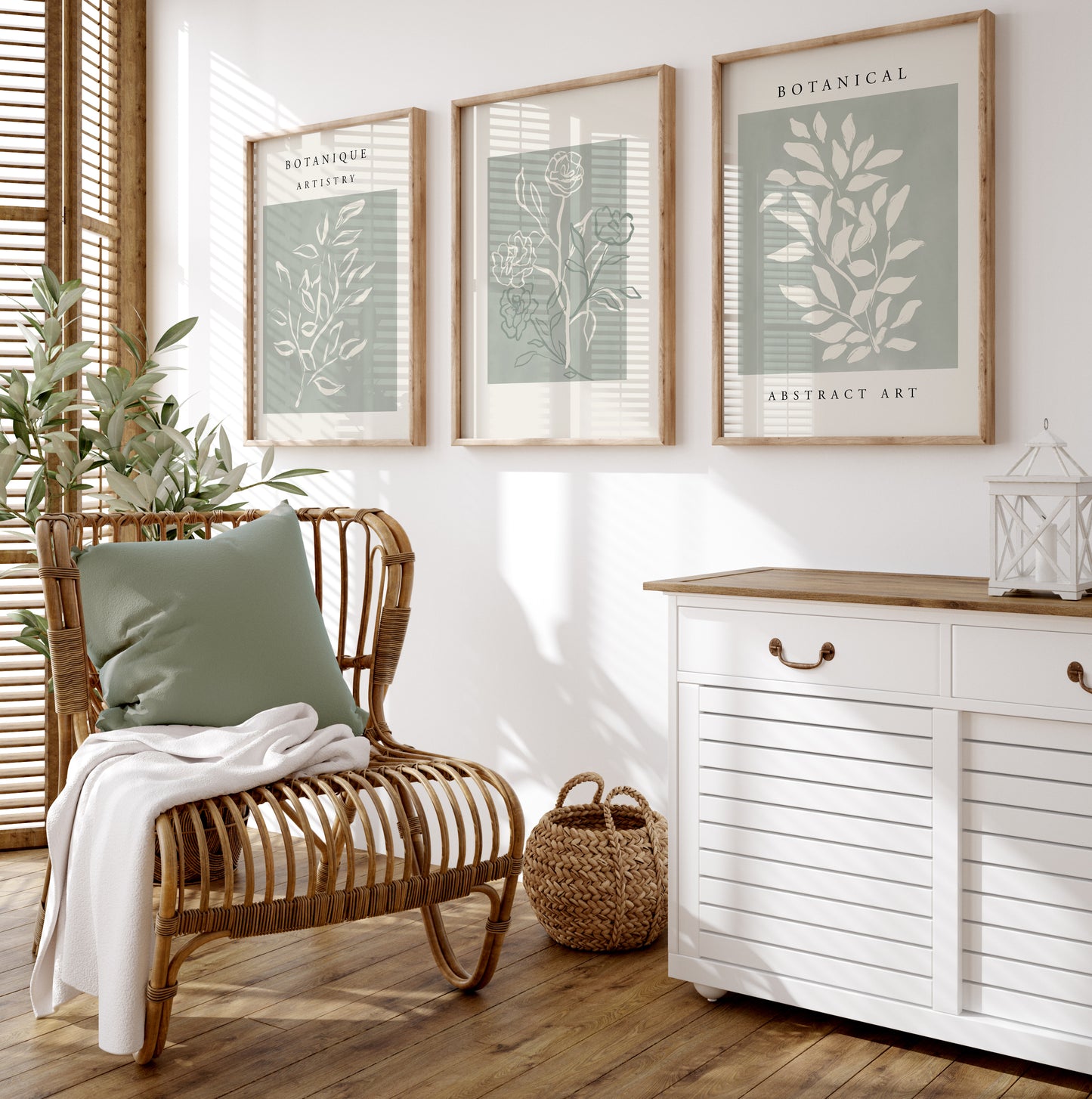 Set of 3 Sage Green Botanical Wall Art Prints