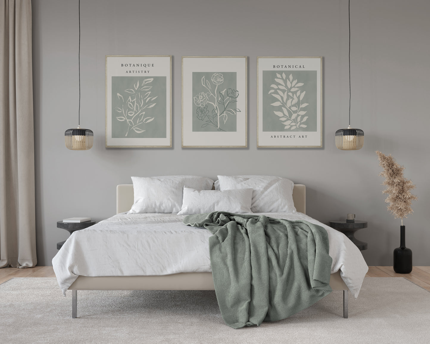 Set of 3 Sage Green Botanical Wall Art Prints