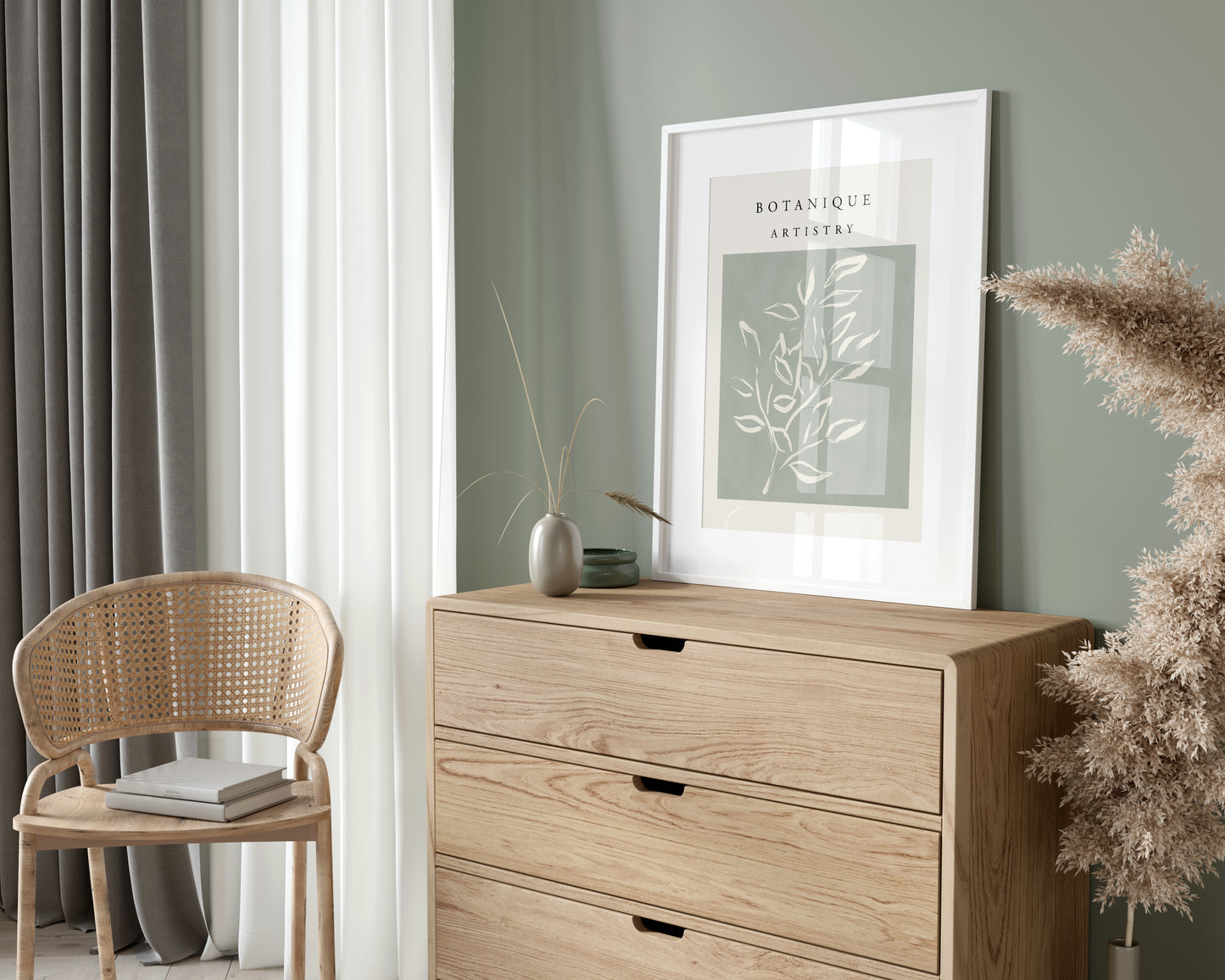 Set of 3 Sage Green Botanical Wall Art Prints