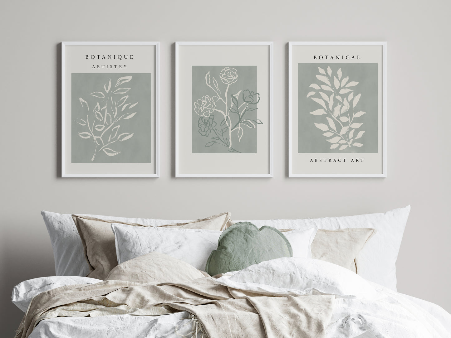 Set of 3 Sage Green Botanical Wall Art Prints