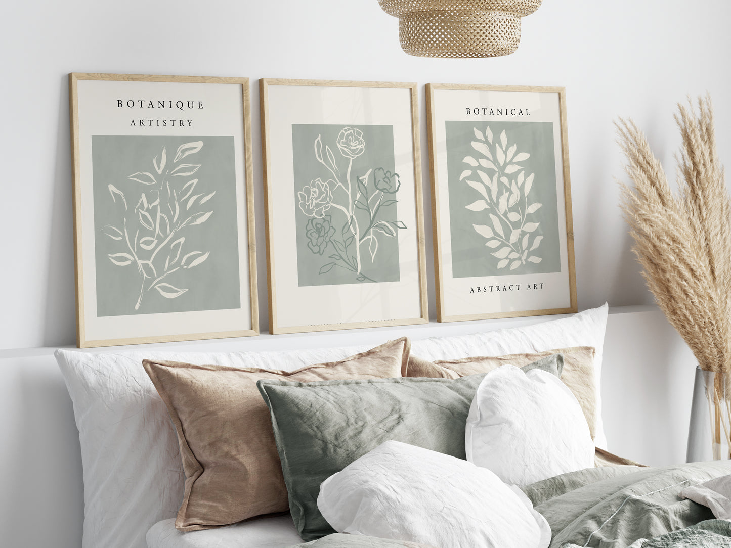 Set of 3 Sage Green Botanical Wall Art Prints