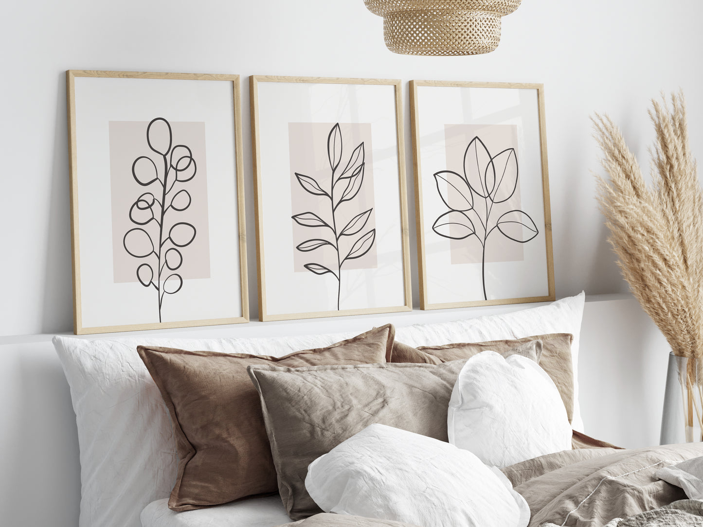 Set of 3 Neutral Plant Wall Art Prints