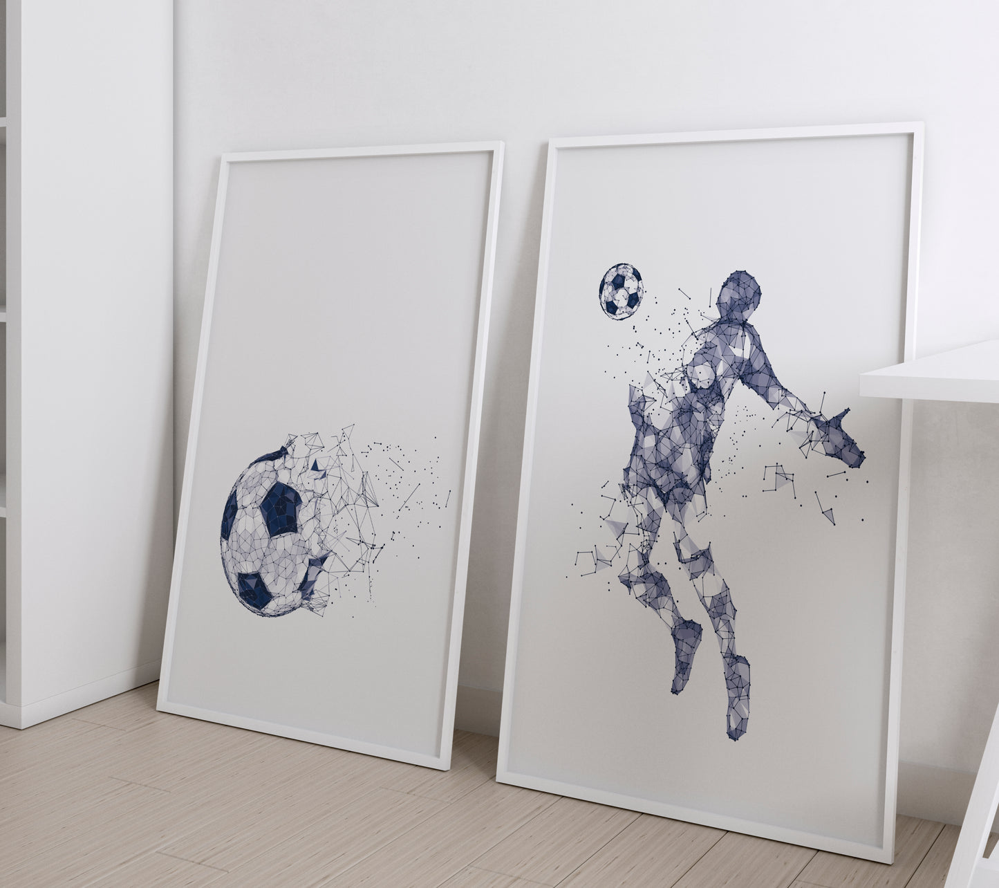 Set of 3 blue abstract Football Wall Art Prints