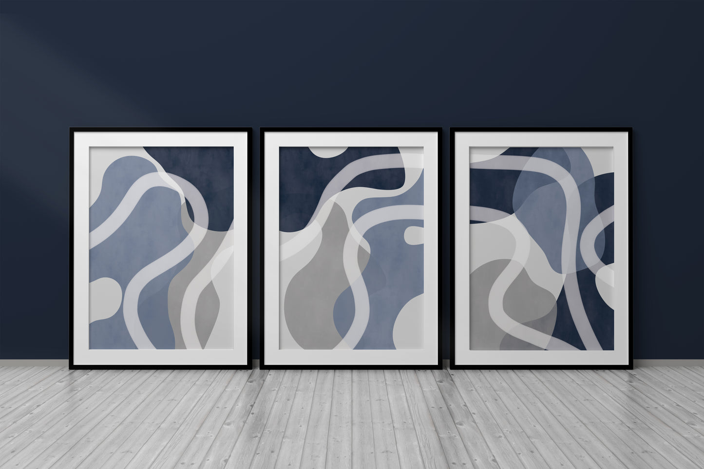 Set of 3 blue abstract Watercolour Wall Art Prints