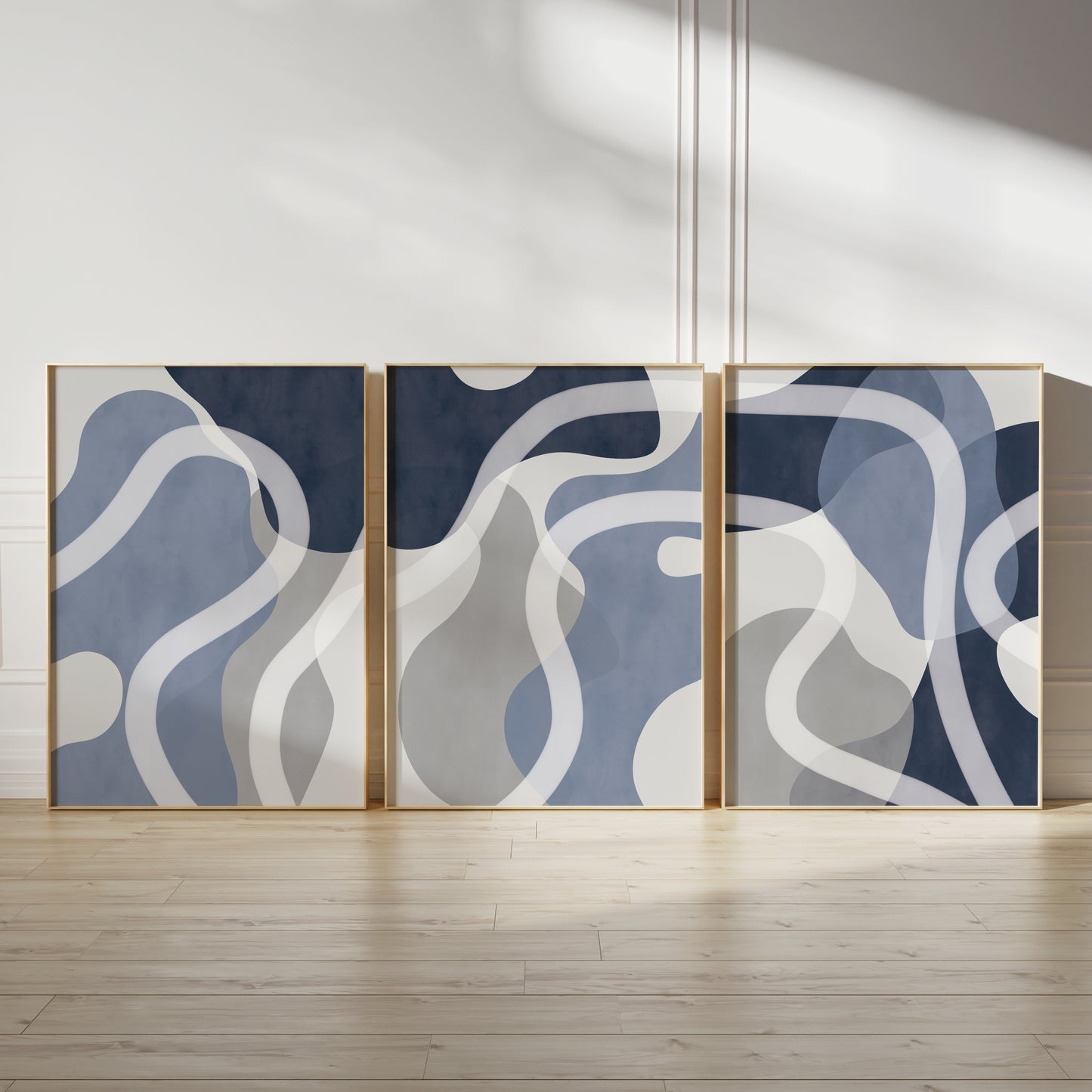 Set of 3 blue abstract Watercolour Wall Art Prints