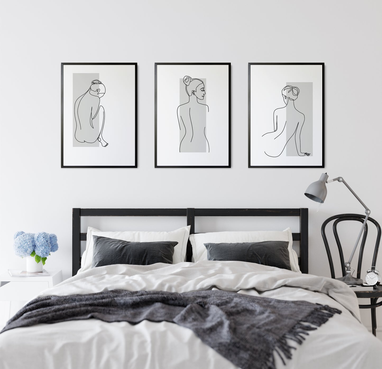 Set of 3 Grey Women Wall Art Prints