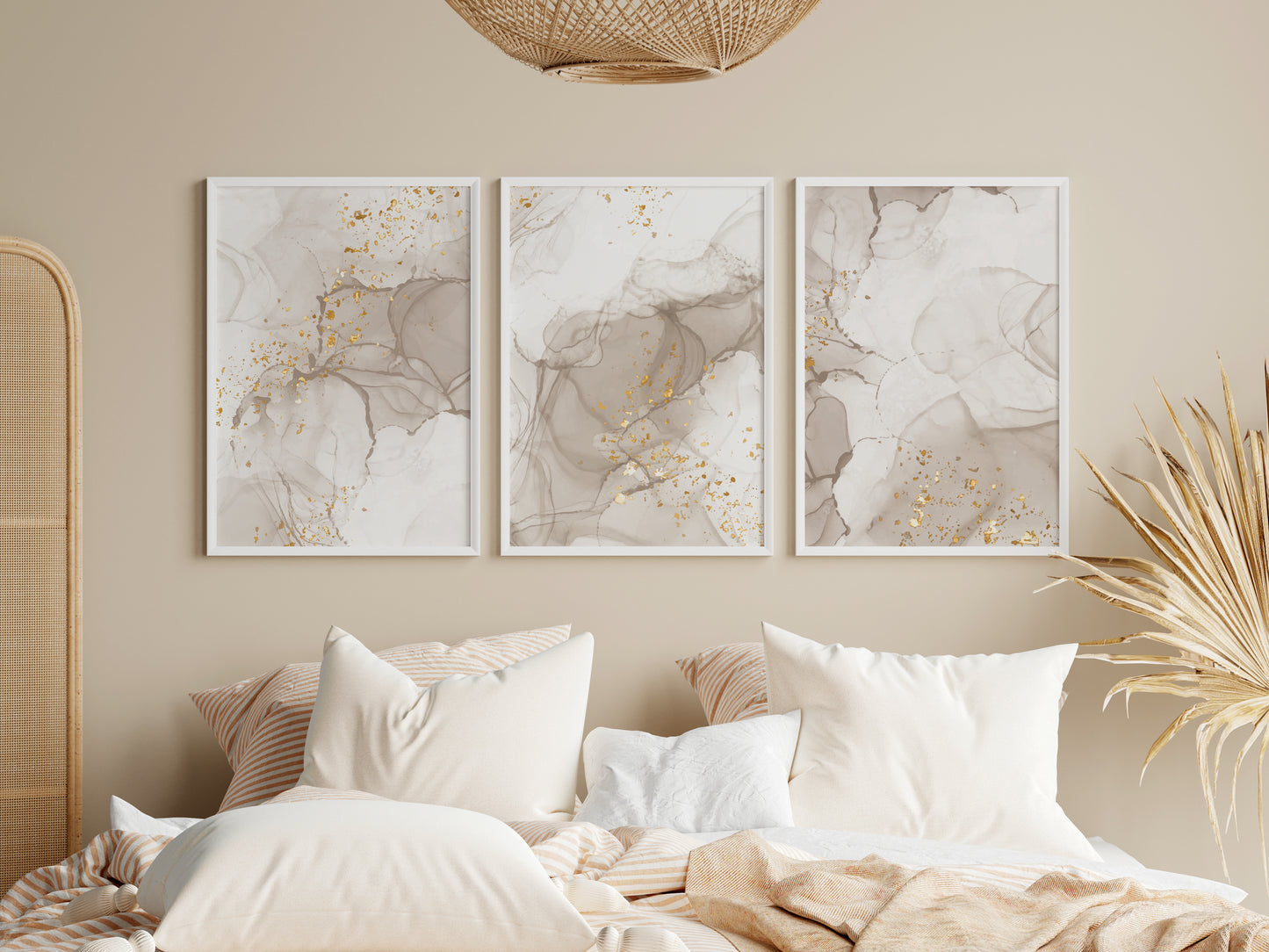 Set of 3 Beige Marble Abstract Wall Art Prints