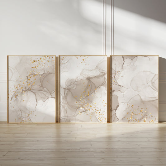 Set of 3 Beige Marble Abstract Wall Art Prints