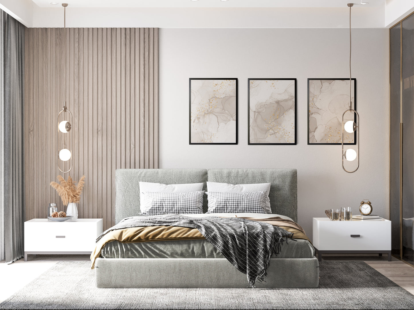 Set of 3 Beige Marble Abstract Wall Art Prints