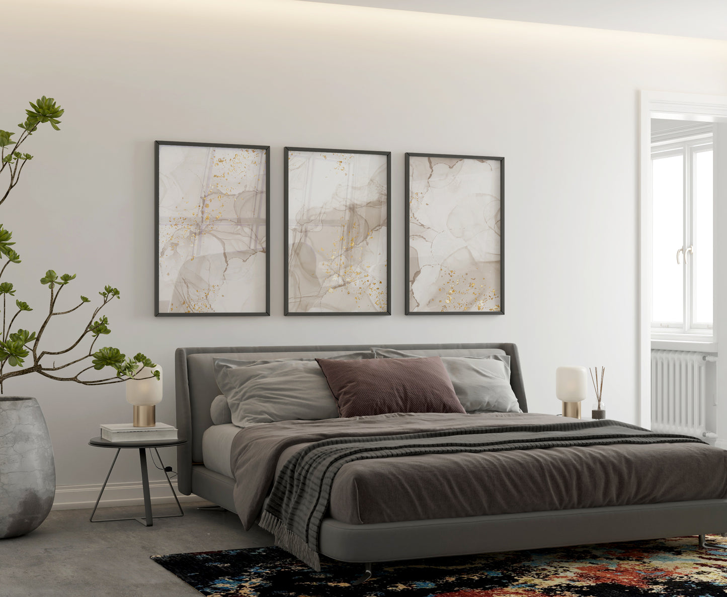 Set of 3 Beige Marble Abstract Wall Art Prints