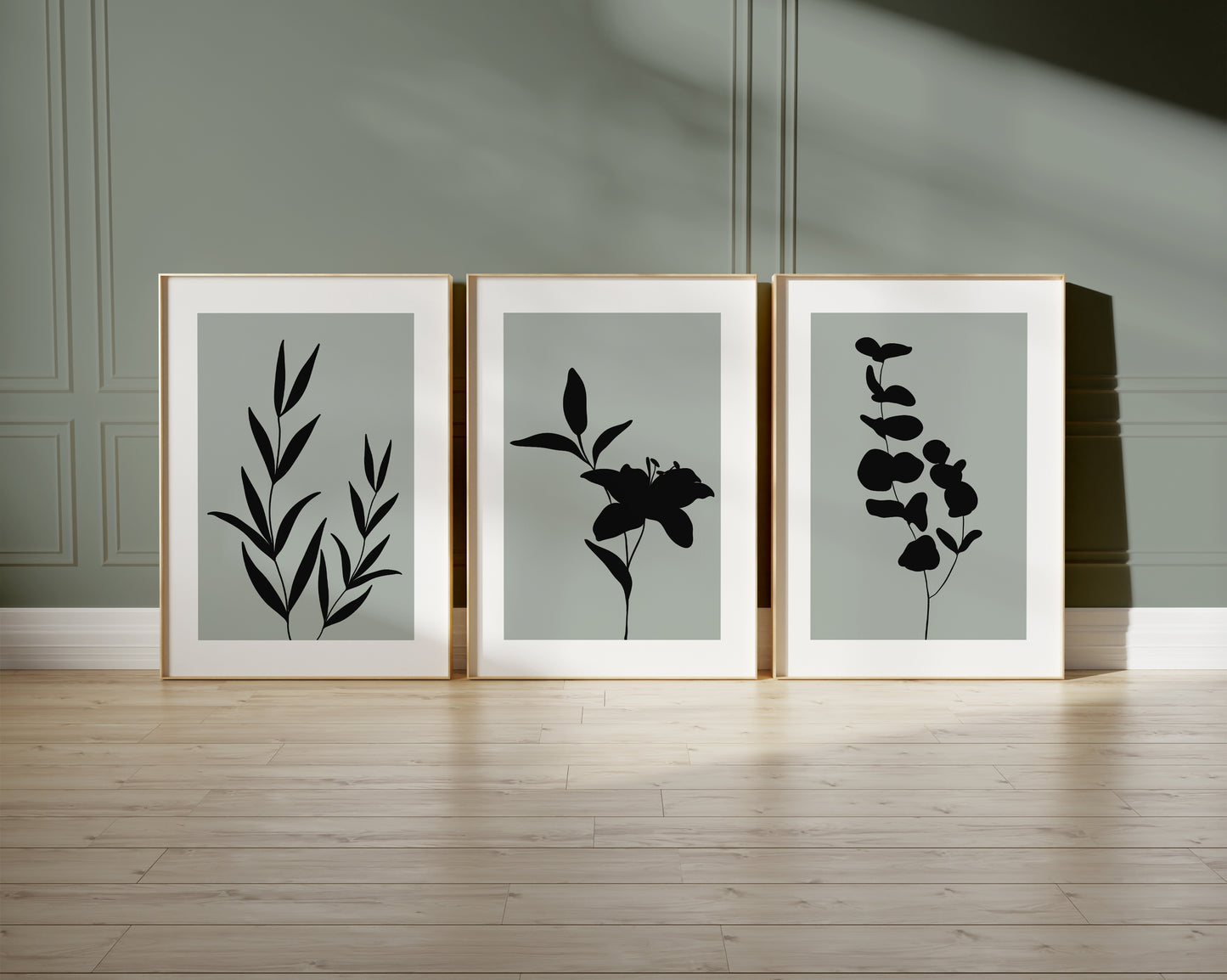 Set of 3 Sage Green Botanical Wall Art Prints