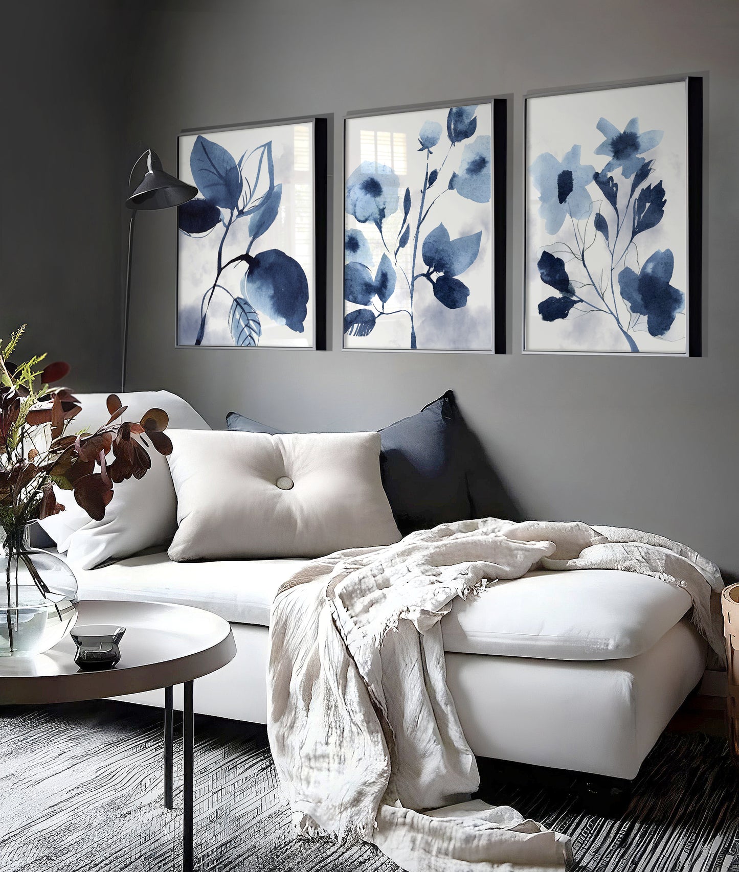 Set of 3 Blue Botanical Wall Art Prints