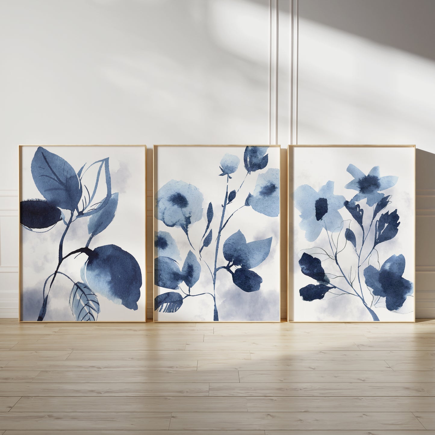 Set of 3 Blue Botanical Wall Art Prints