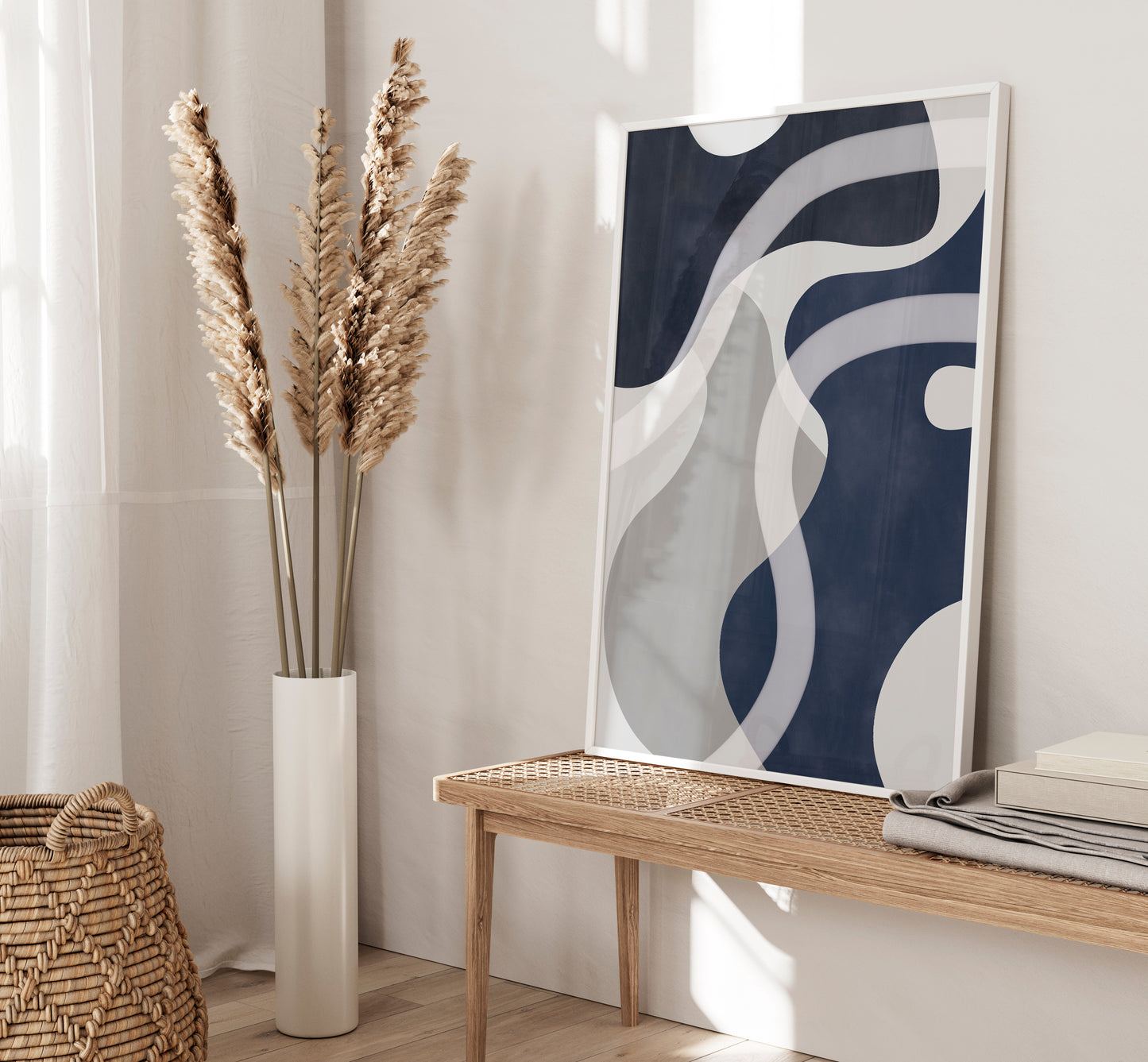 Set of 3 Navy blue abstract Home Wall Art Prints