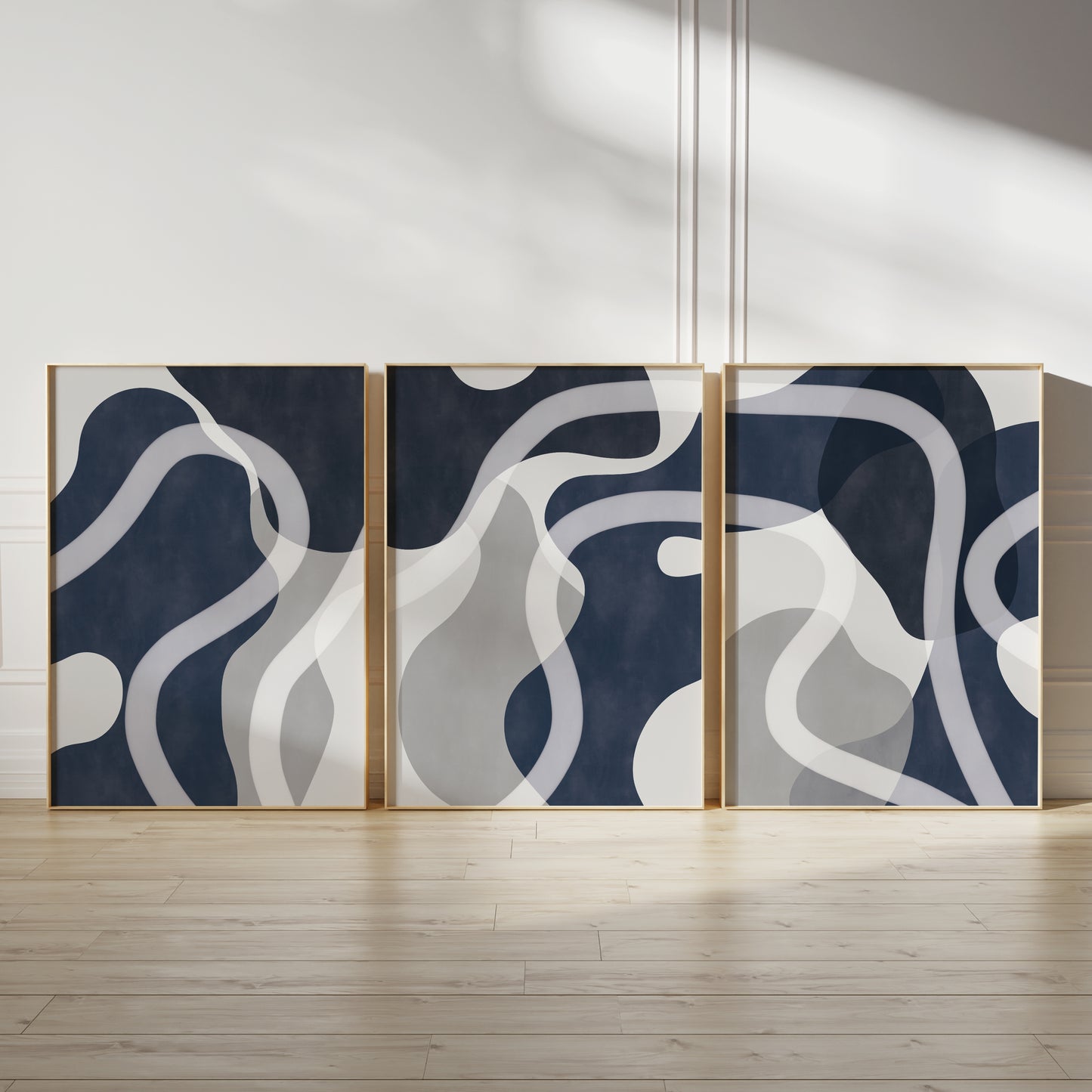 Set of 3 Navy blue abstract Home Wall Art Prints