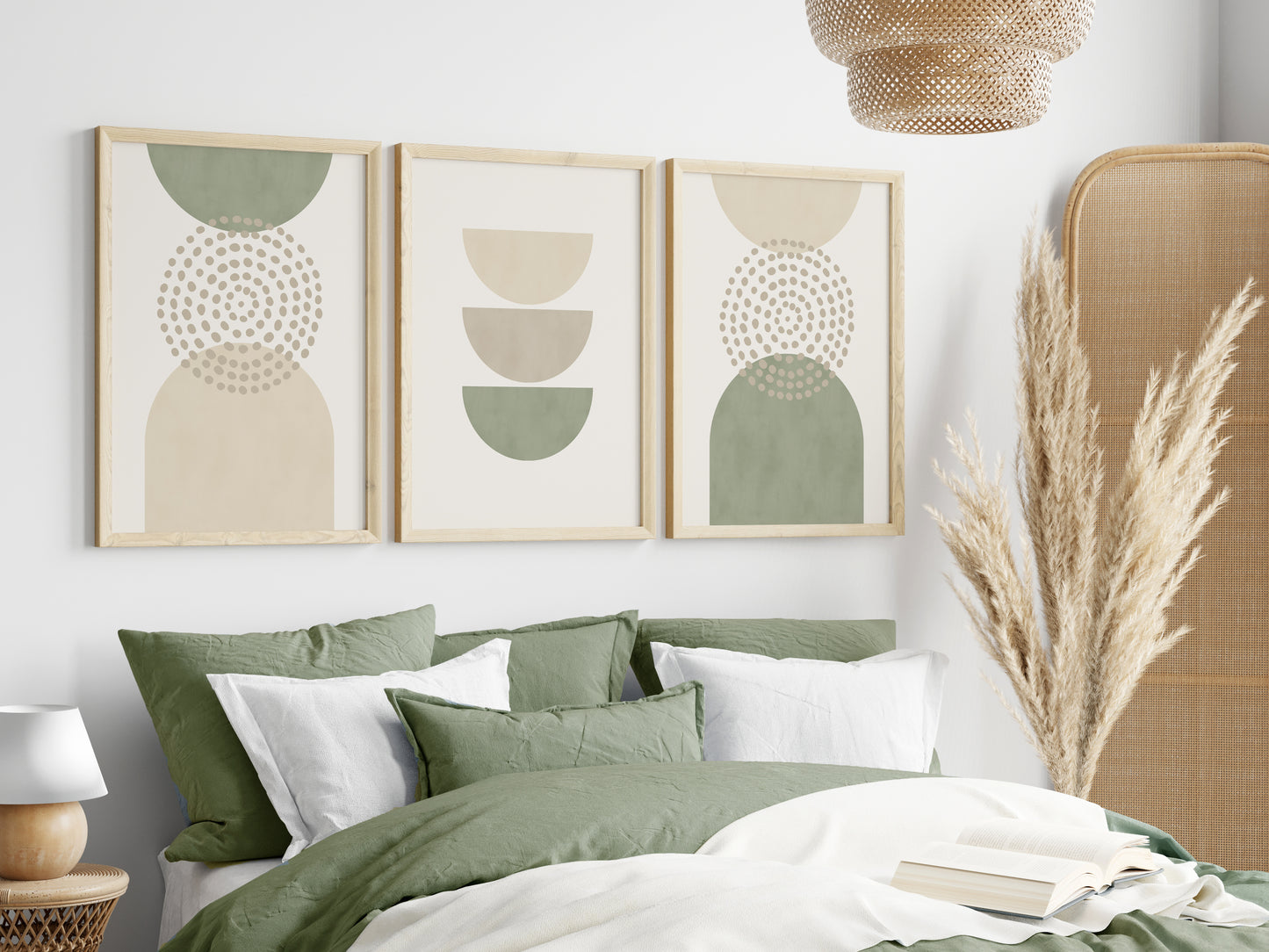 Set of 3 Sage Green & Beige Boho Wall Art Prints