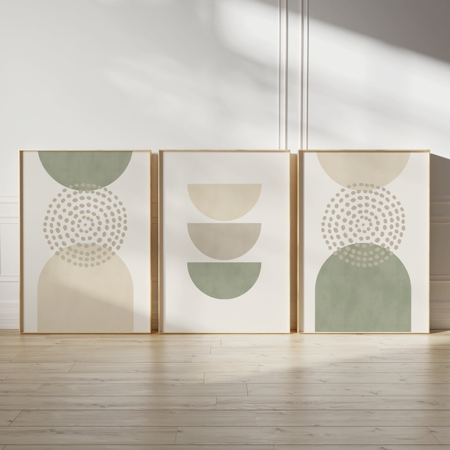 Set of 3 Sage Green & Beige Boho Wall Art Prints