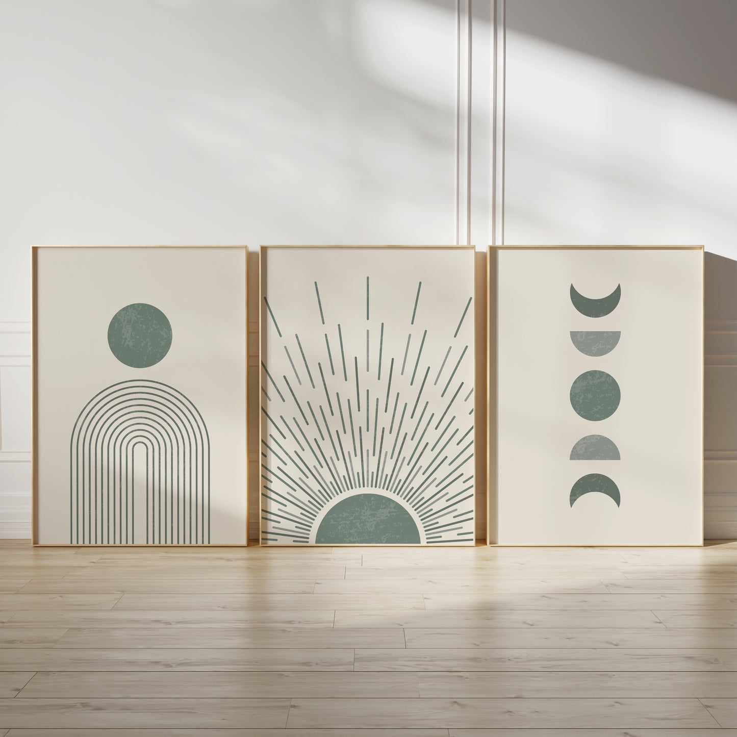 Set of 3 Sage Green & Cream Boho Wall Prints