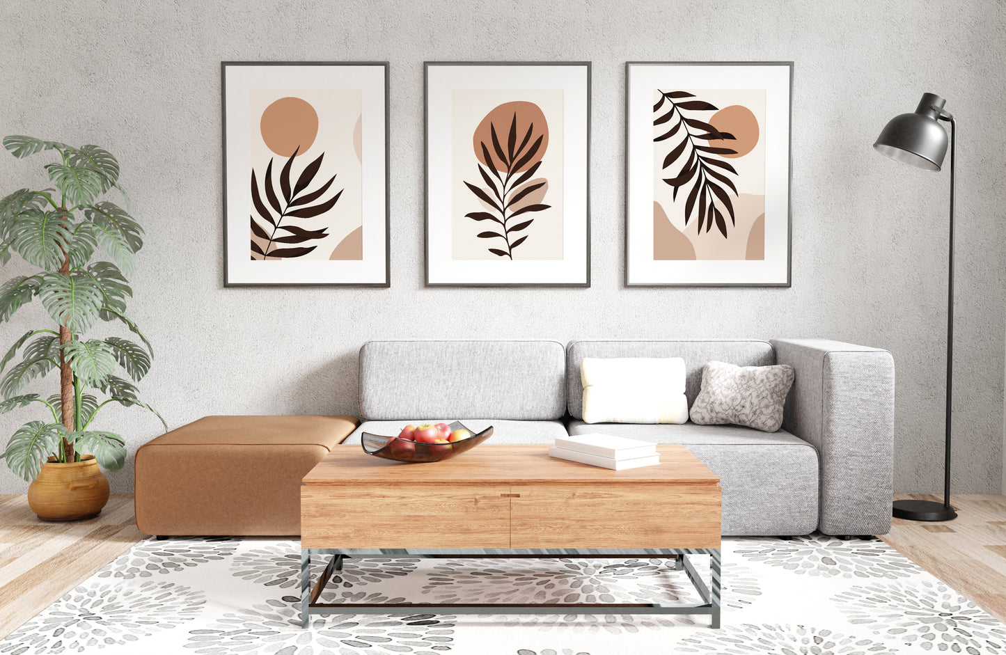 Set of 3 Neutral Leaf Boho Wall Prints