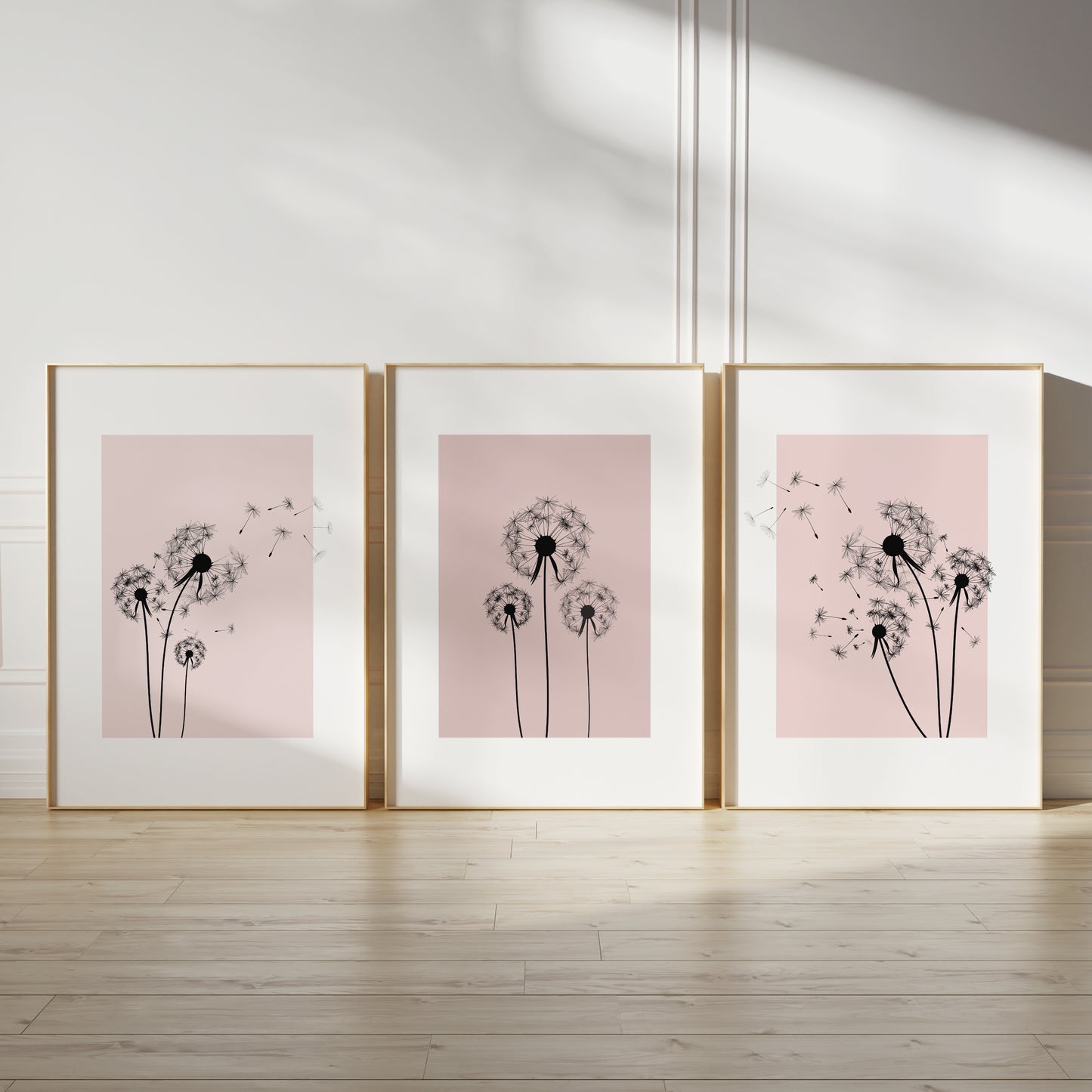 Set of 3 Pink Dandelion Wall Art Prints
