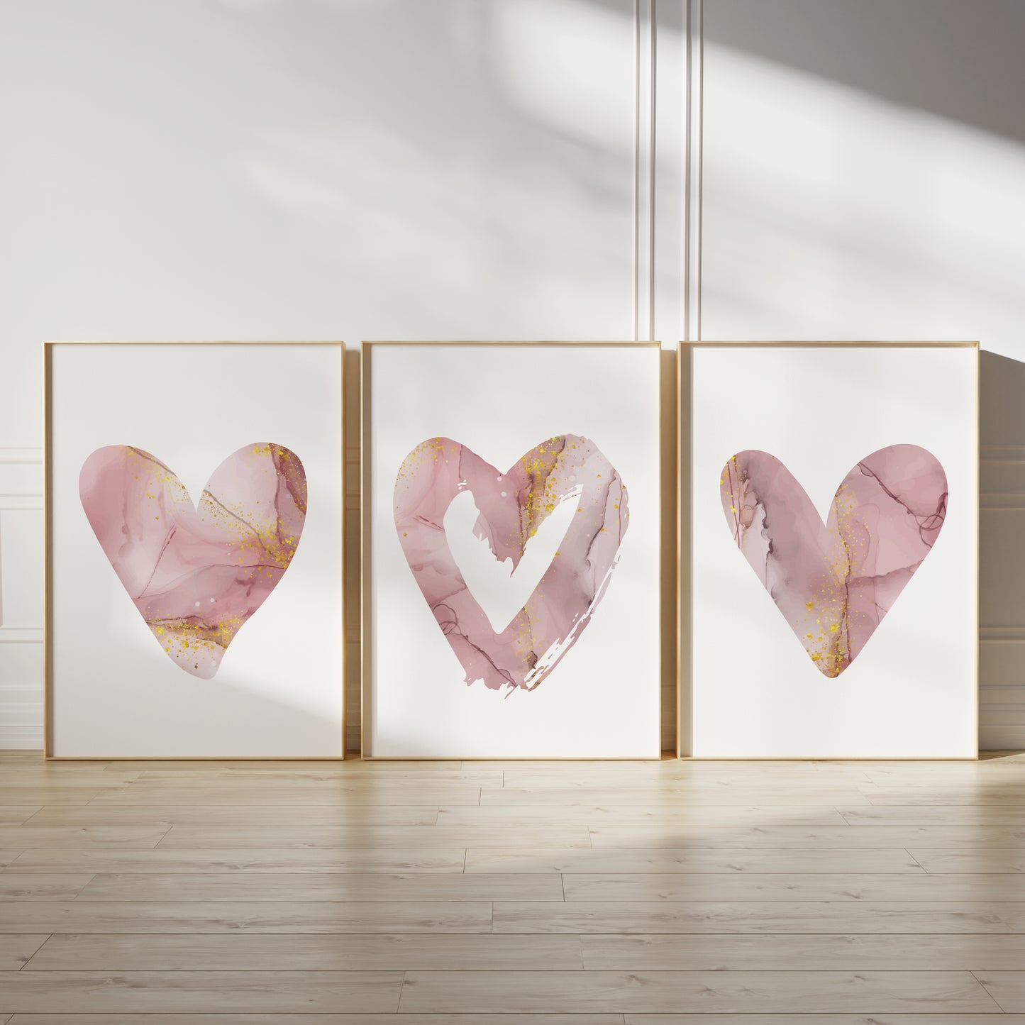 Set of 3 Pink Marble Heart Abstract Wall Prints