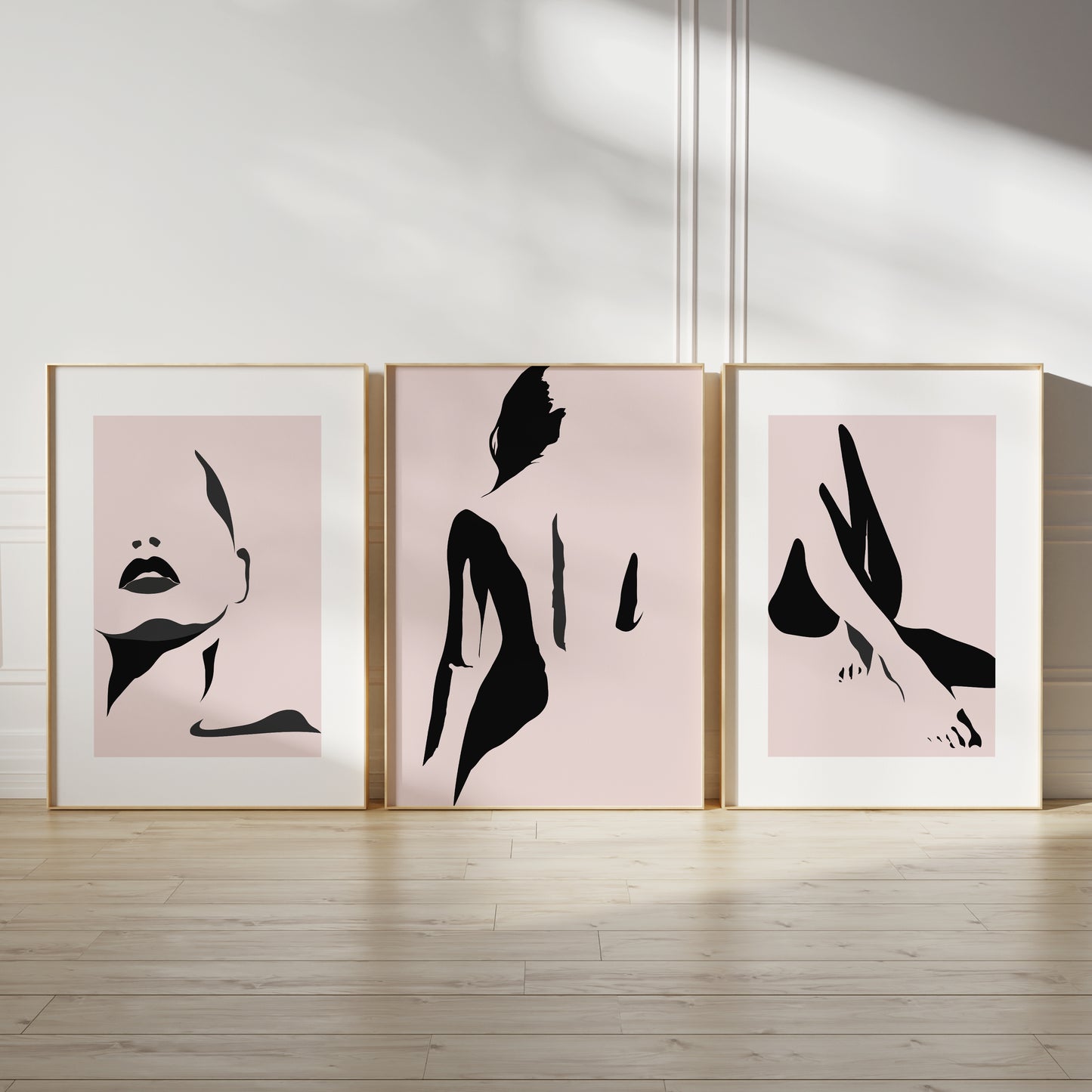 Set of 3 Pink Abstract Women Wall Art Prints