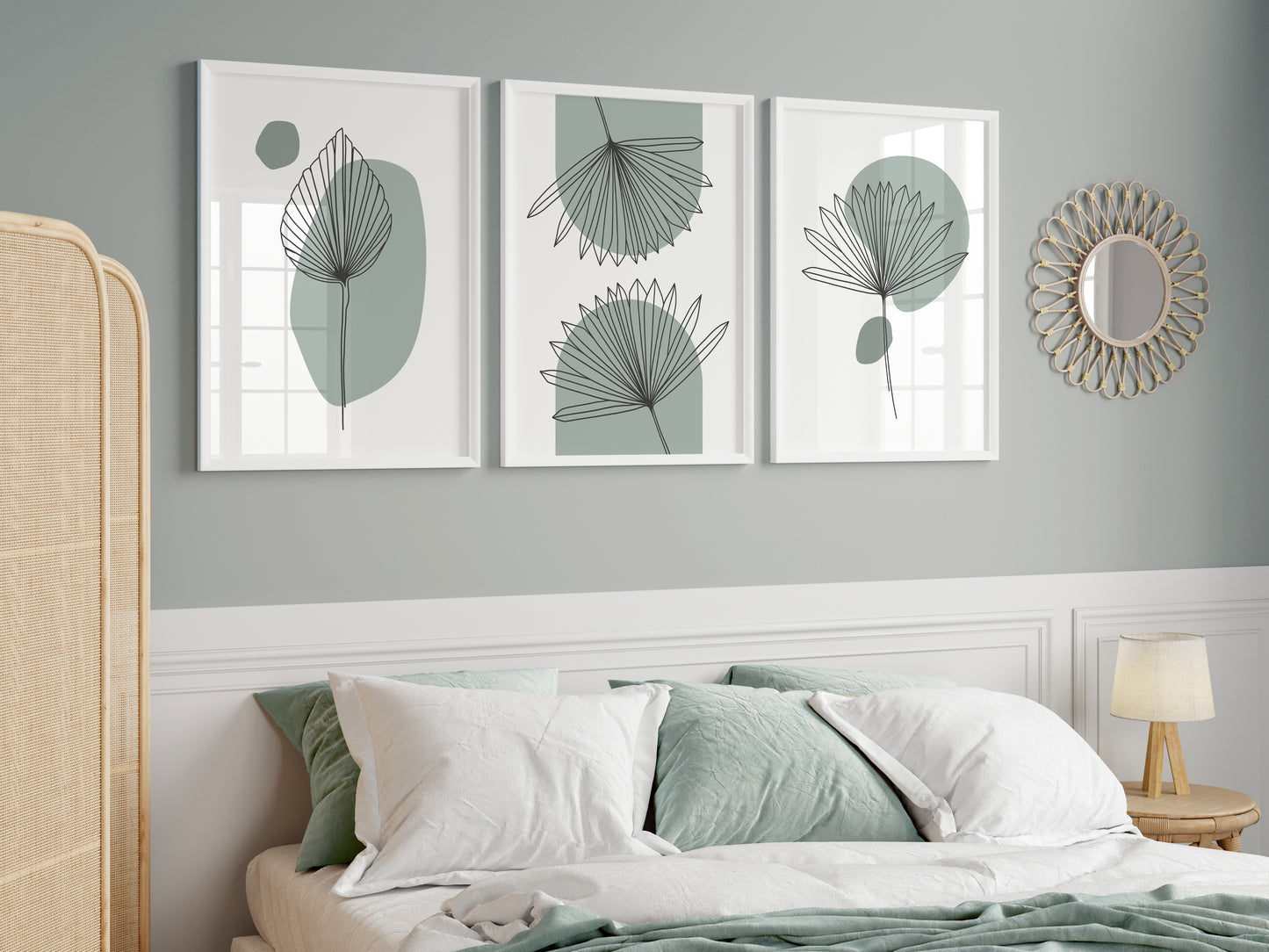 Sage Green Botanical Abstract Wall Prints