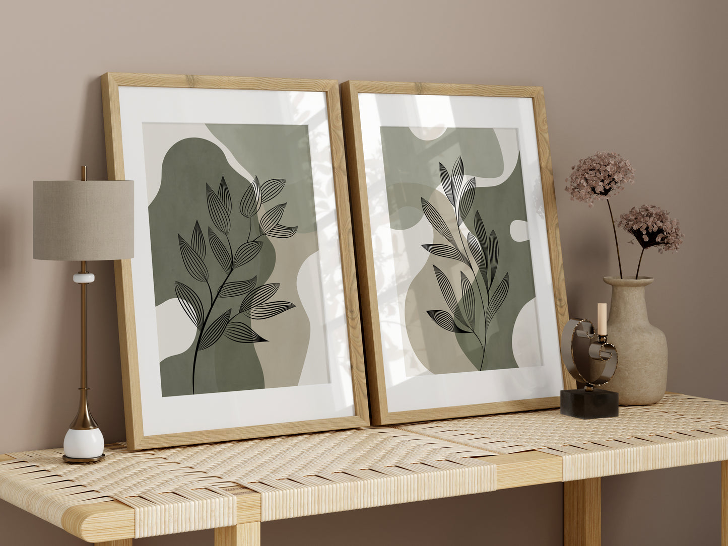 Set of 2 Green Botanical Abstract Wall Prints