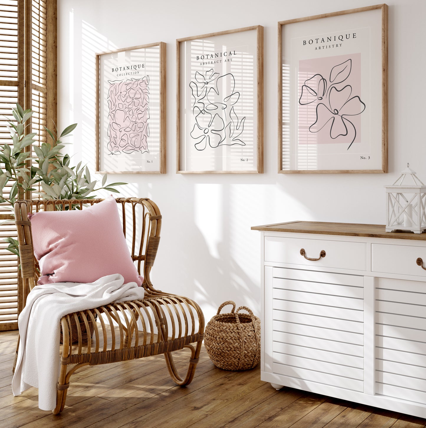 Set of 3 Pink Botanical Wall Art Prints