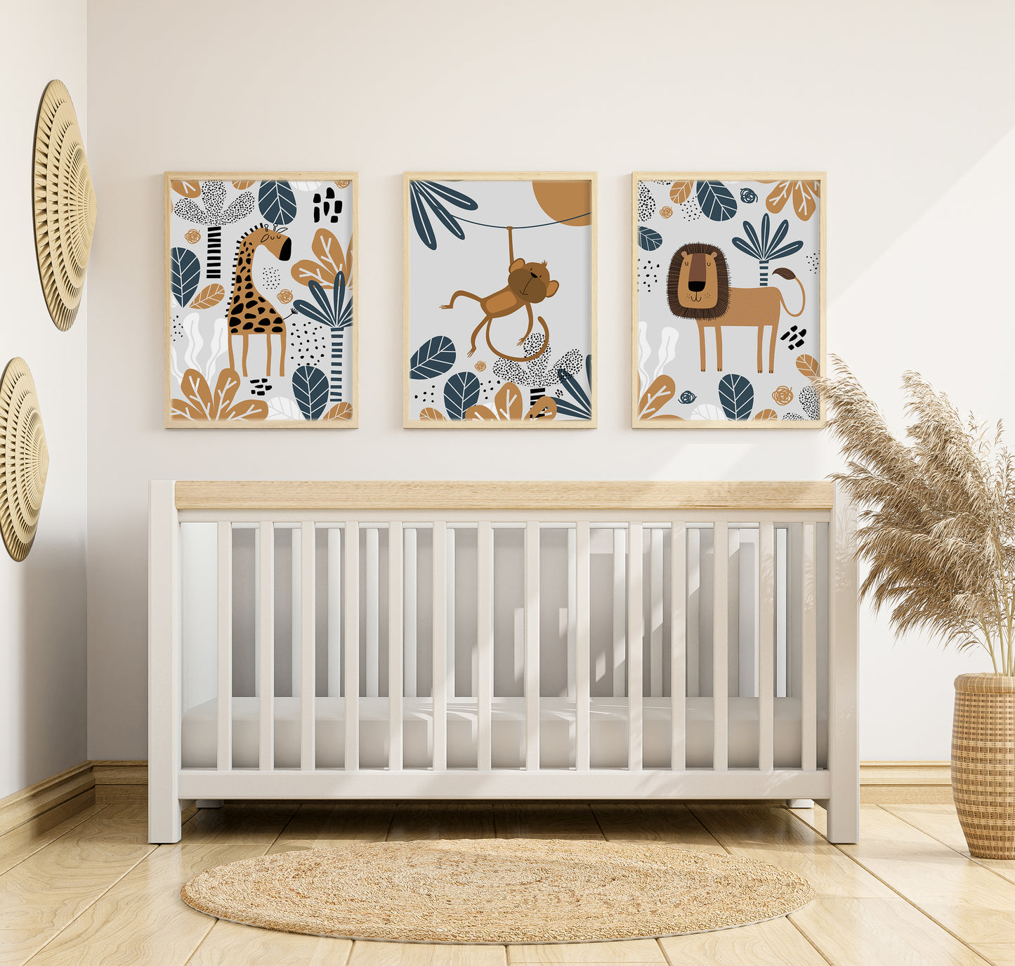 Set of 3 Blue & Grey Safari Nursery Wall Art
