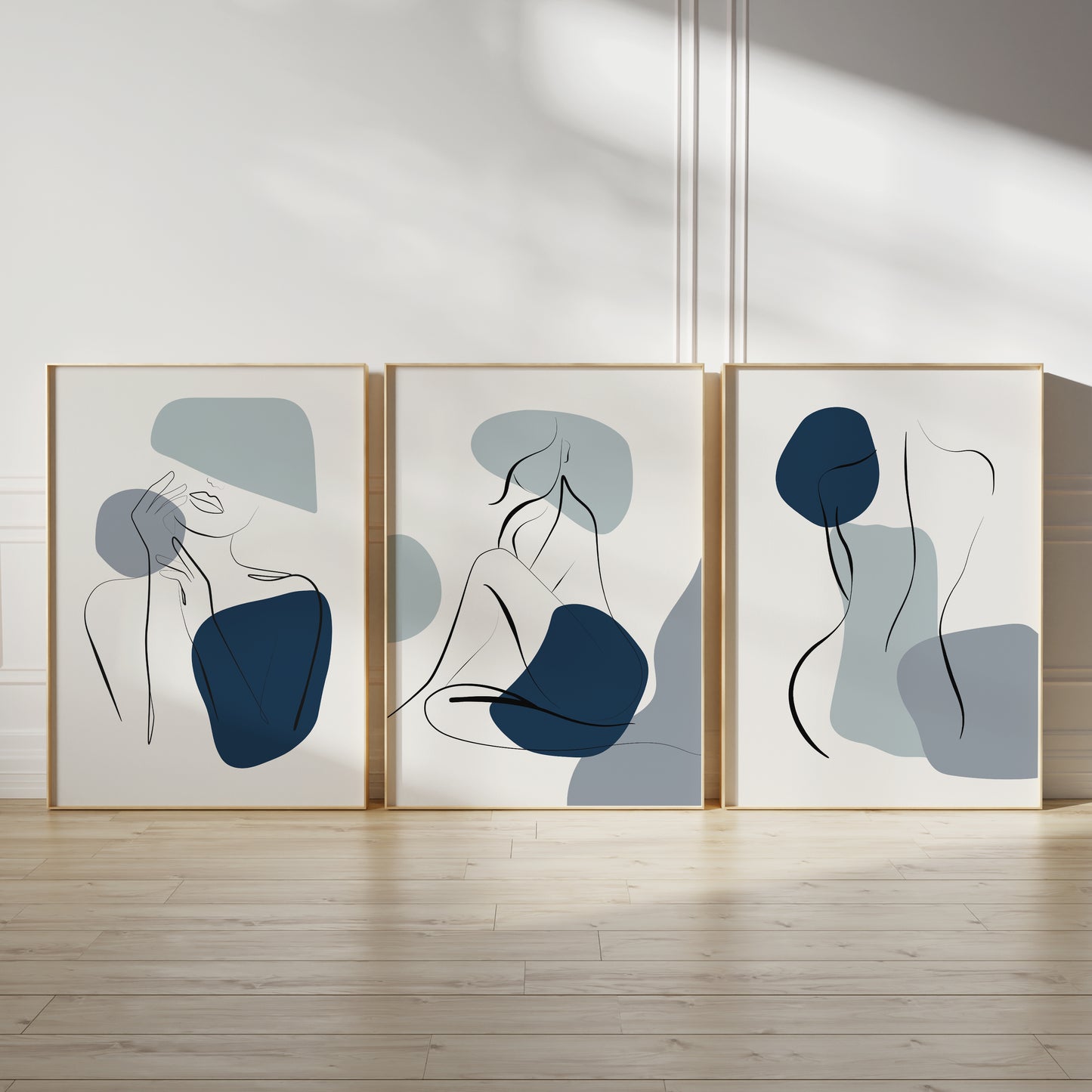 Set of 3 Navy Blue Abstract Wall Prints