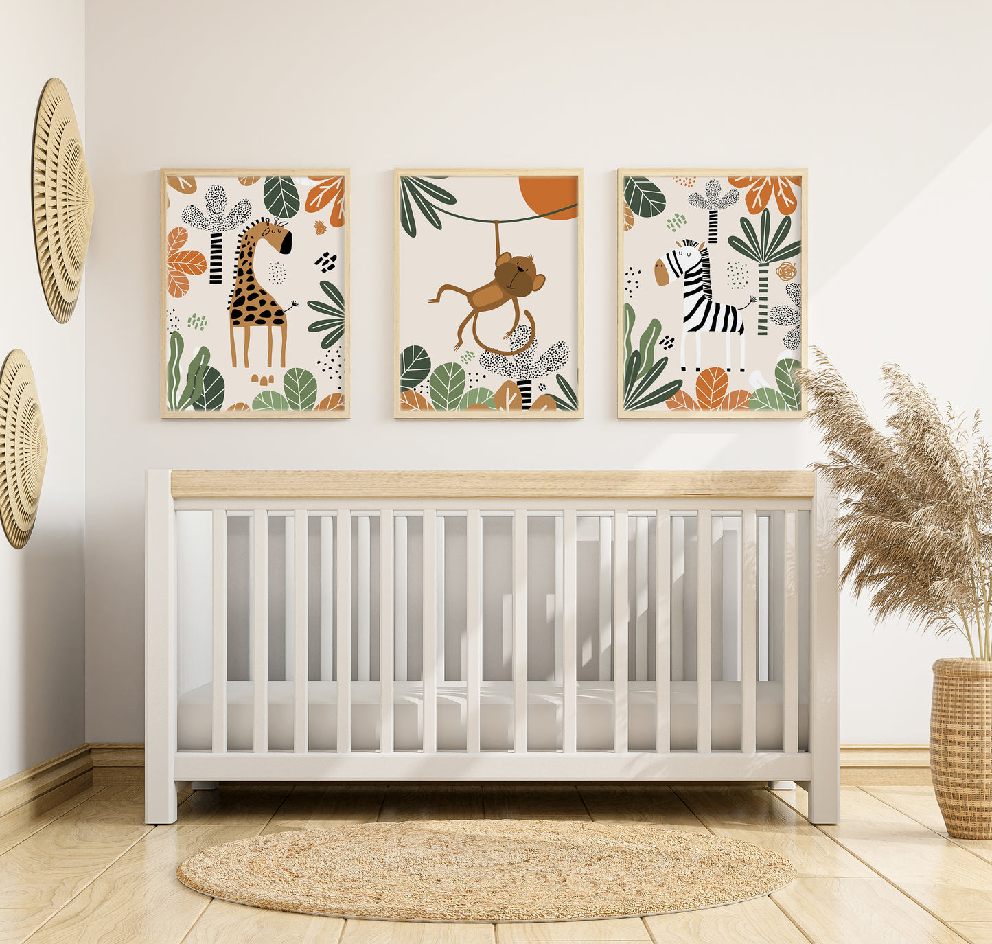 Set of 3 Orange & Green Safari Nursery Wall Art Prints
