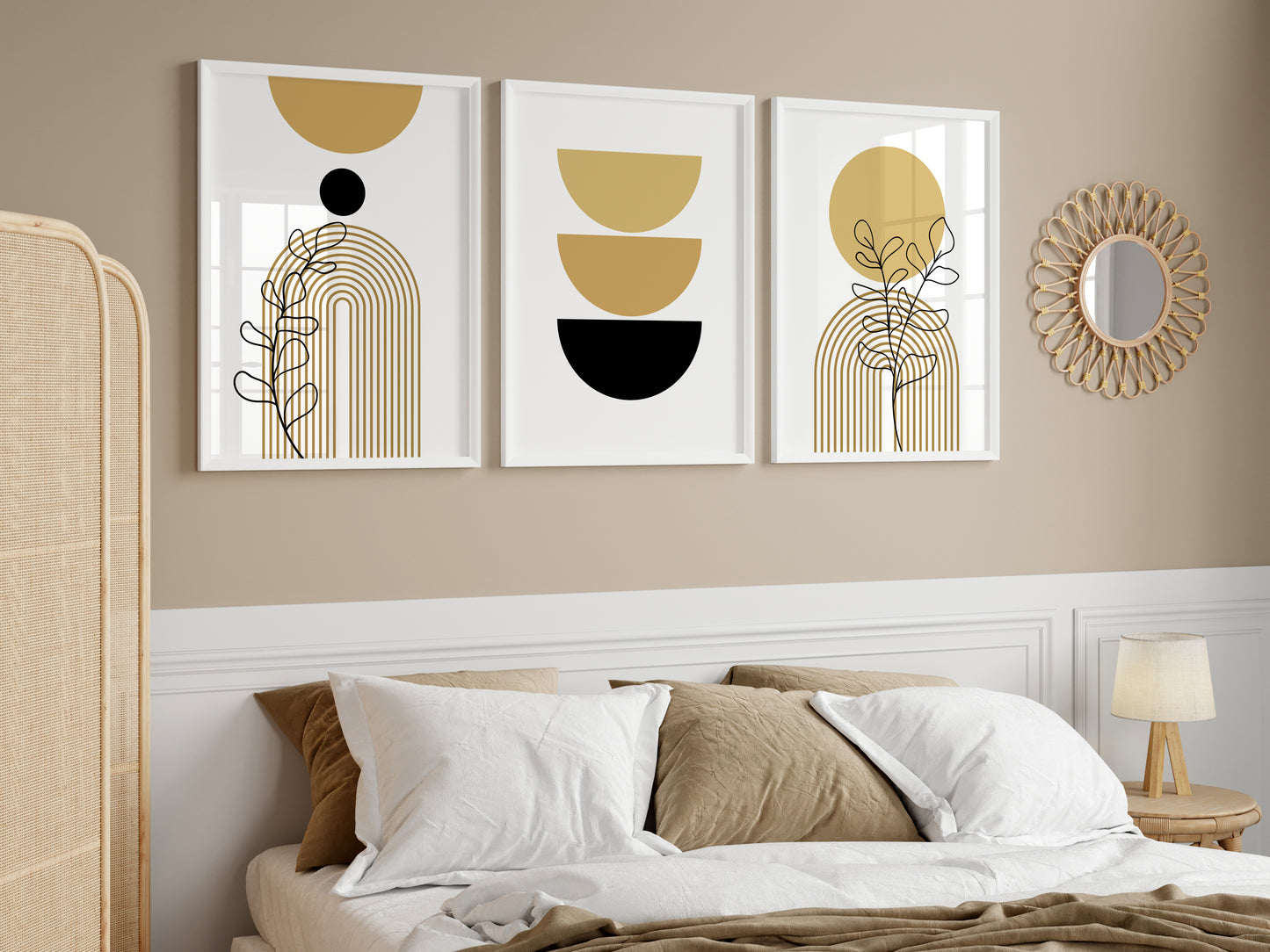 Set of 3 Boho Mustard & Black Wall Prints