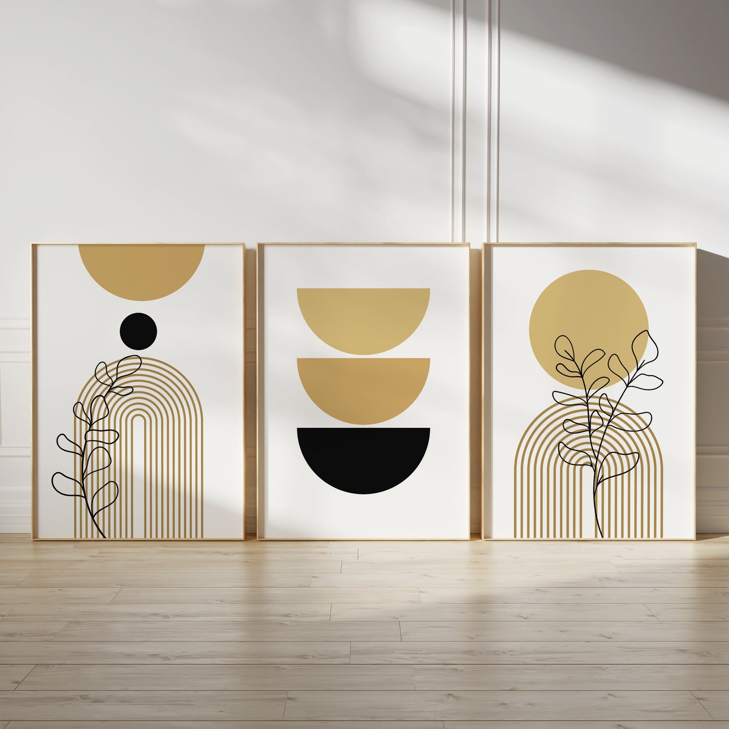 Set of 3 Boho Mustard & Black Wall Prints