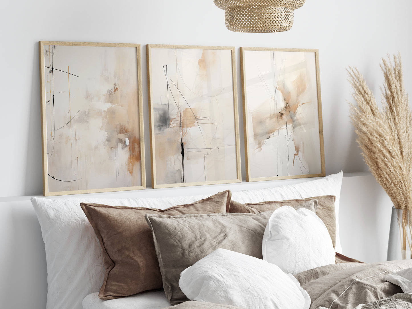 Set of 3 Neutral Abstract Wall Art Prints