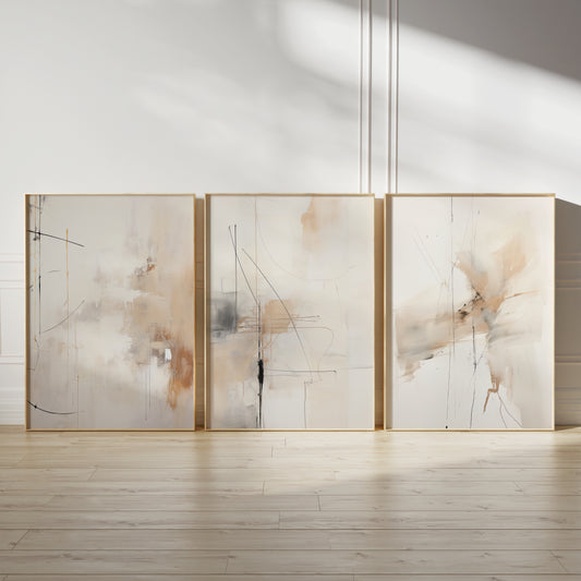 Set of 3 Neutral Abstract Wall Art Prints