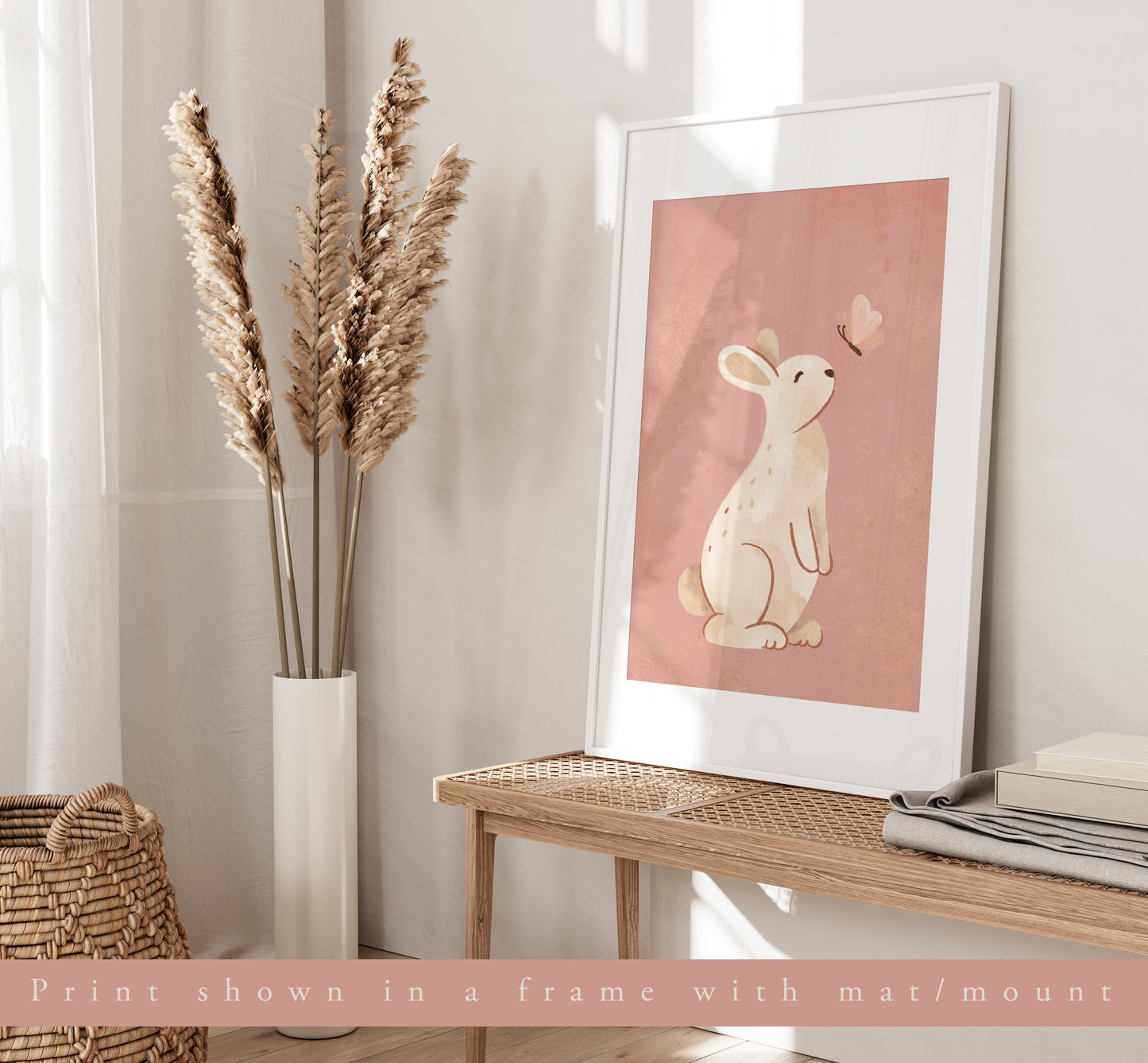 Set of 3 Pink Bunny Girls Nursery Wall Art Prints