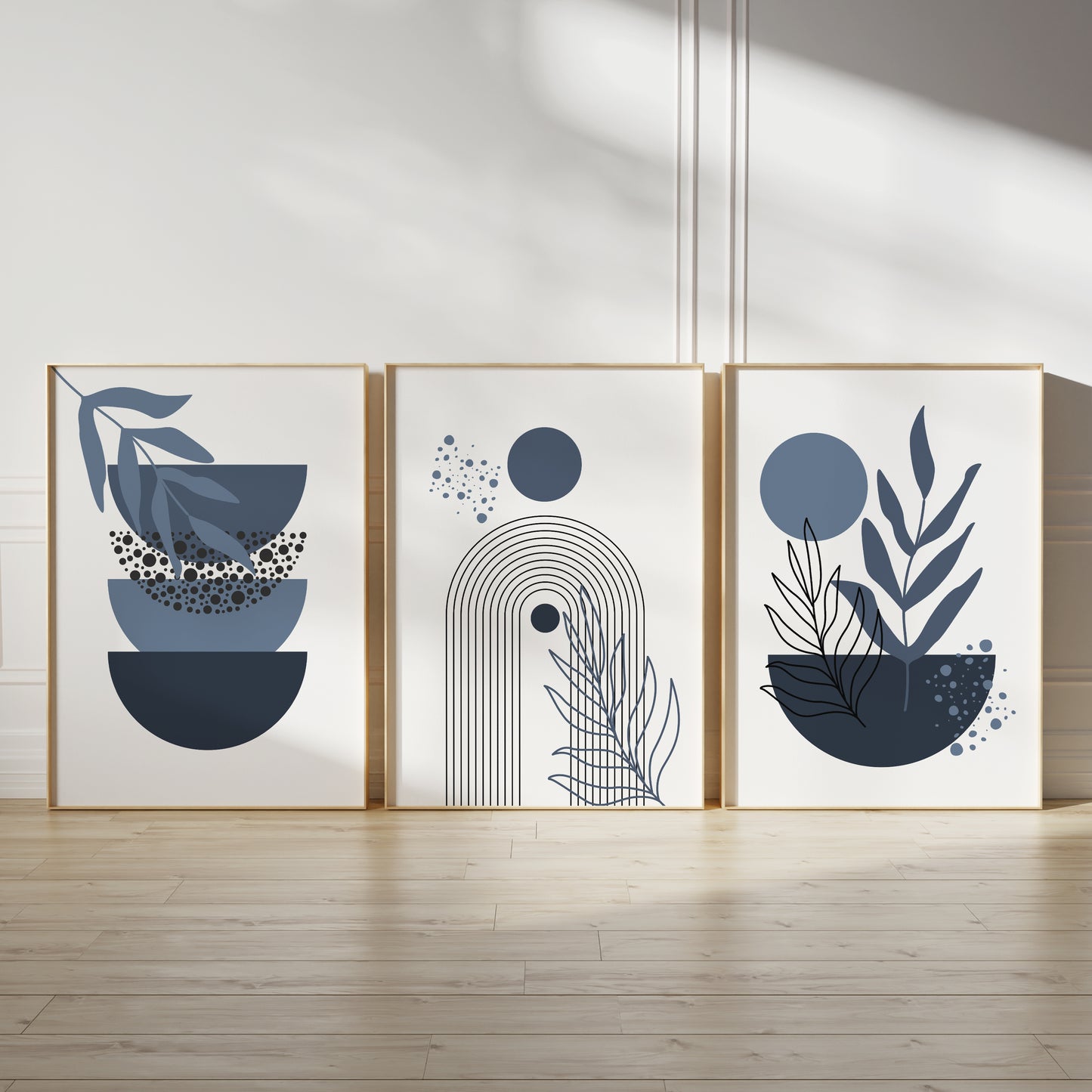 Set of 3 Blue Boho Wall Art Prints