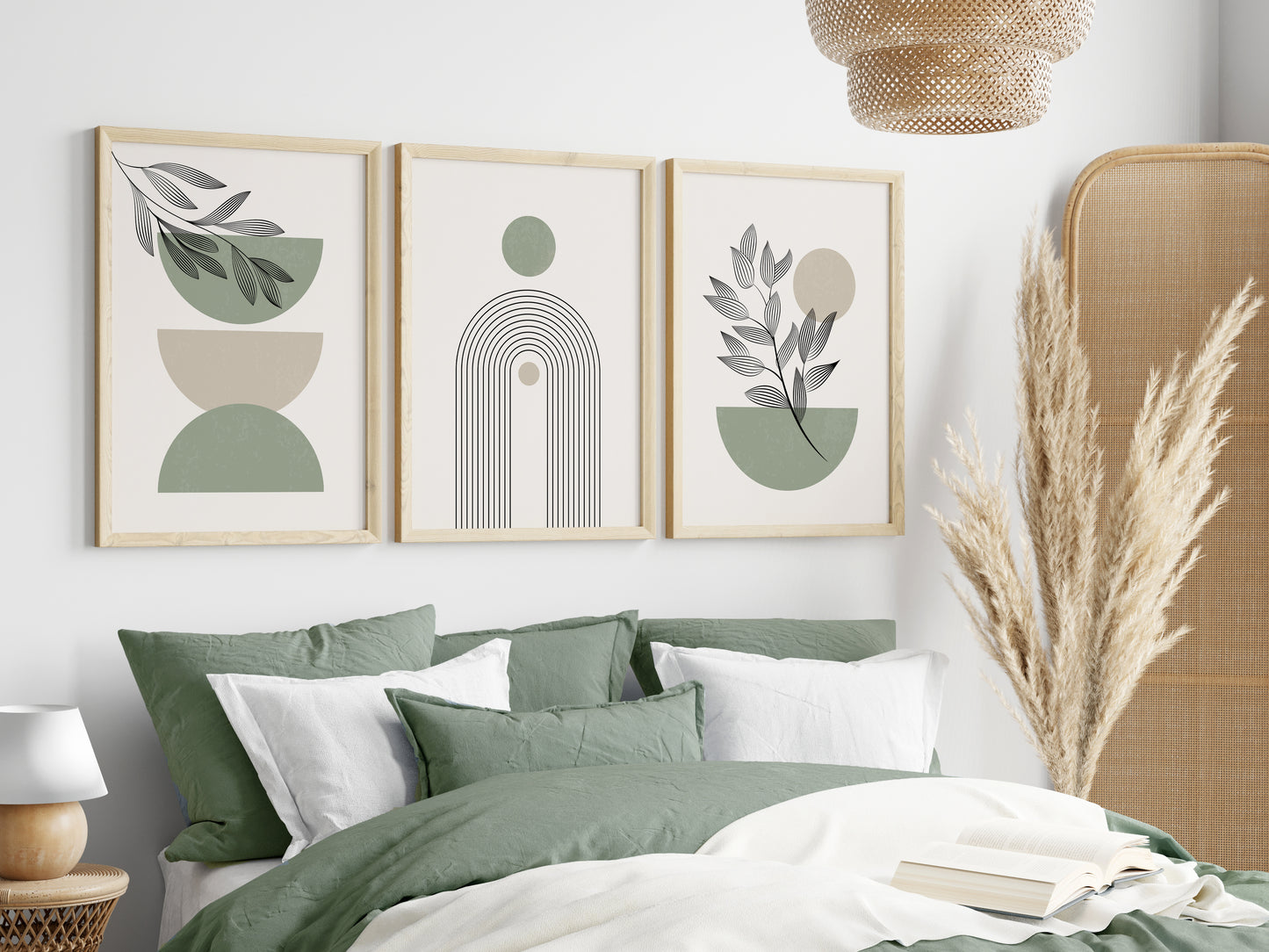 Set of 3 Sage Green Boho Wall Art Prints