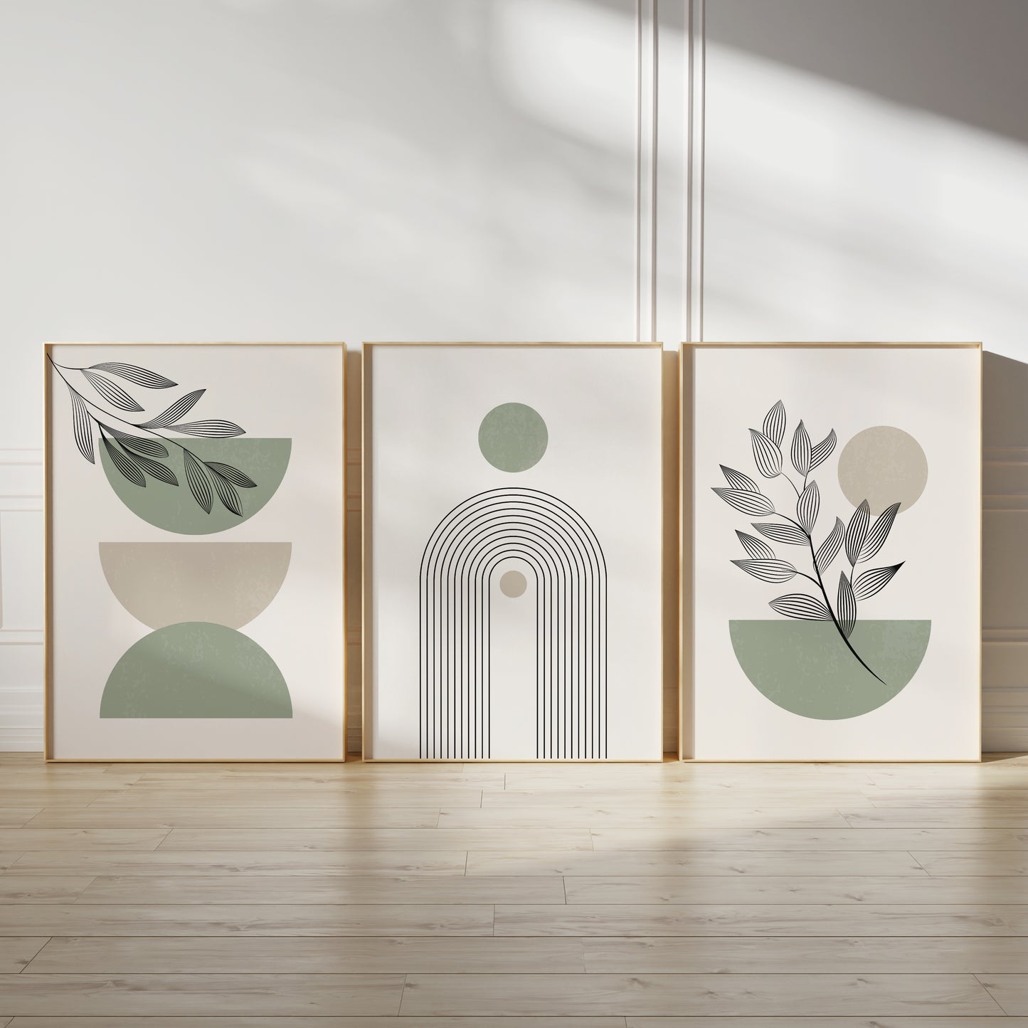 Set of 3 Sage Green Boho Wall Art Prints