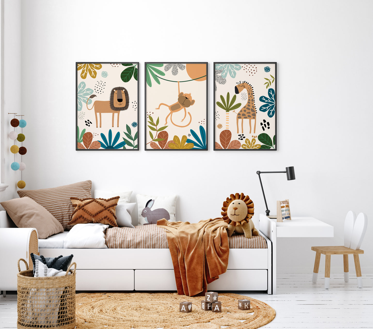 Set of 3 Boys Bedroom Safari Wall Art Prints
