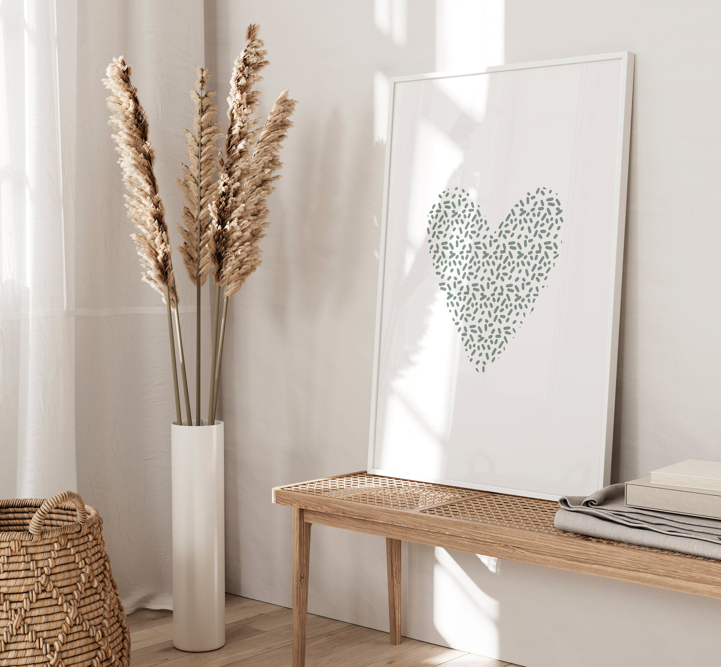 Set of 3 Sage Green Love Heart Wall Art Prints