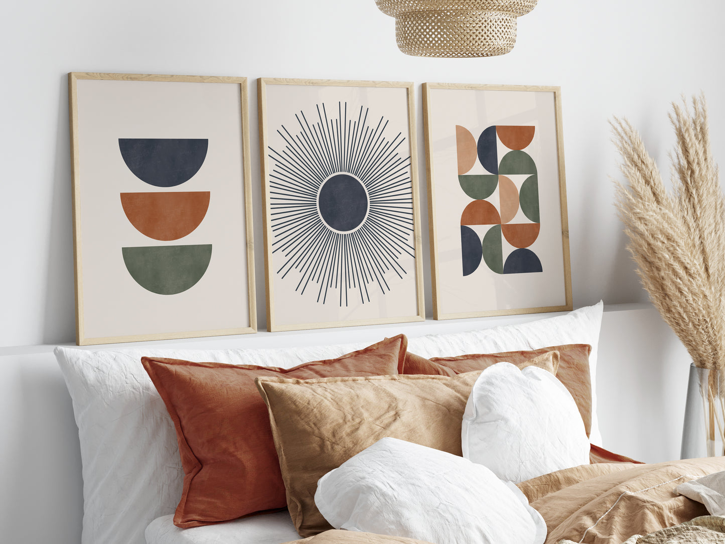 Set of 3 Terracotta & Blue Boho Wall Art Prints