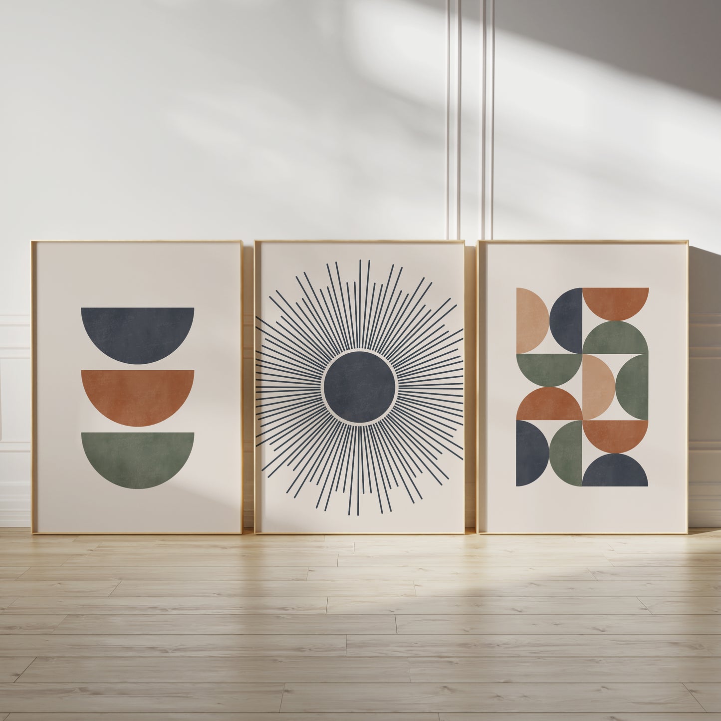 Set of 3 Terracotta & Blue Boho Wall Art Prints
