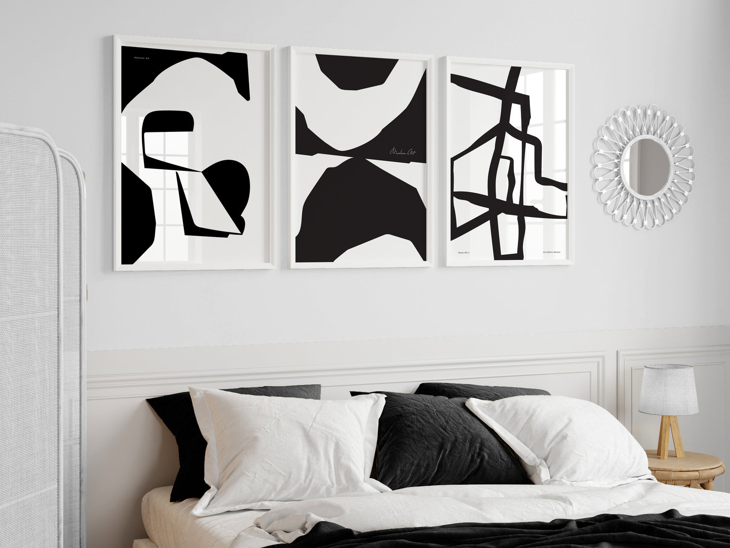Set of 3 Black & White Abstract Wall Art Prints